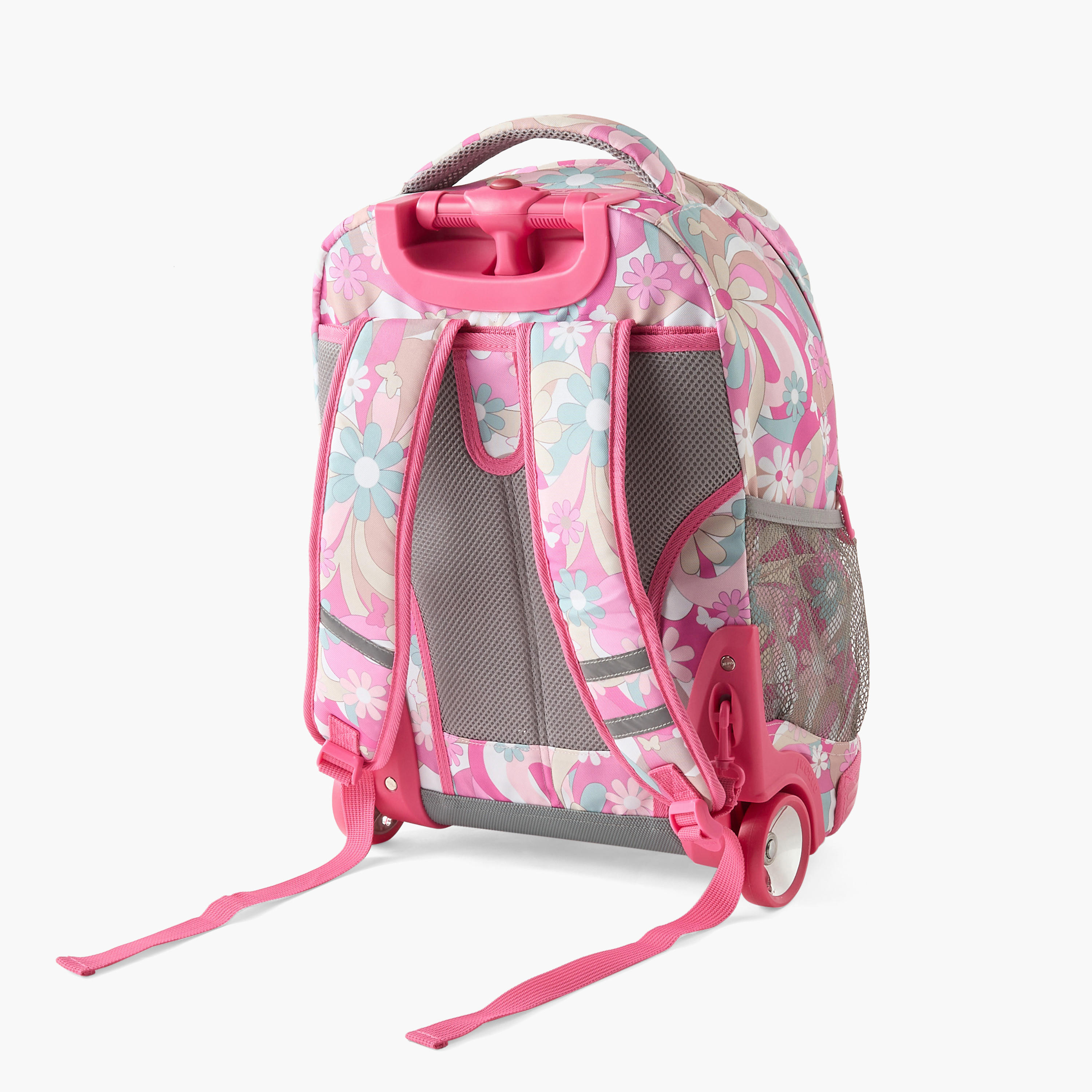 شنطة ظهر ترولي 18 بوصة بطبعات زهرية ومقبض قابل للسحب من جي وورلد - 21x32x46 سم-school-bagsandbackpacks-trolleybags-image-4