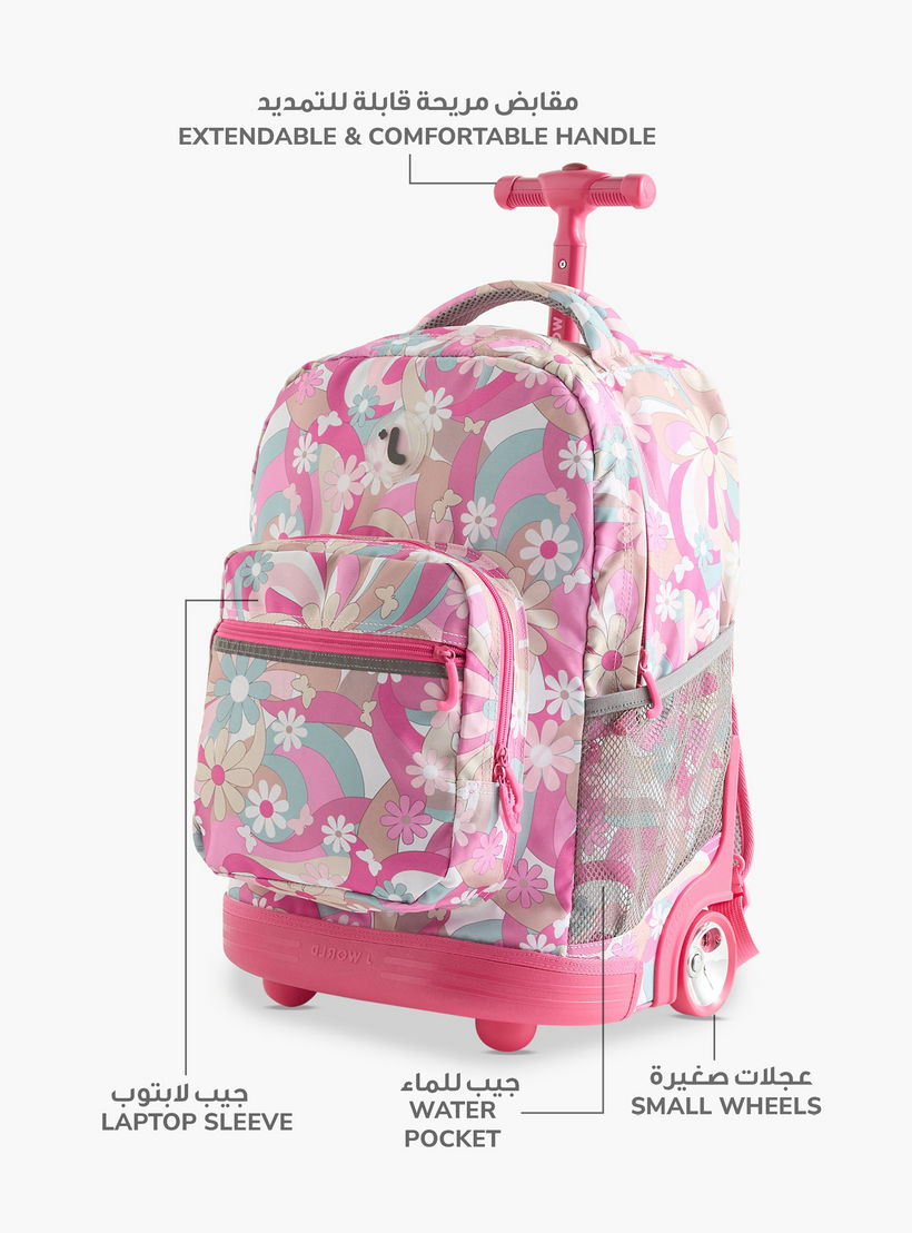 شنطة ظهر ترولي 18 بوصة بطبعات زهرية ومقبض قابل للسحب من جي وورلد - 21x32x46 سم-school-bagsandbackpacks-trolleybags-image-7