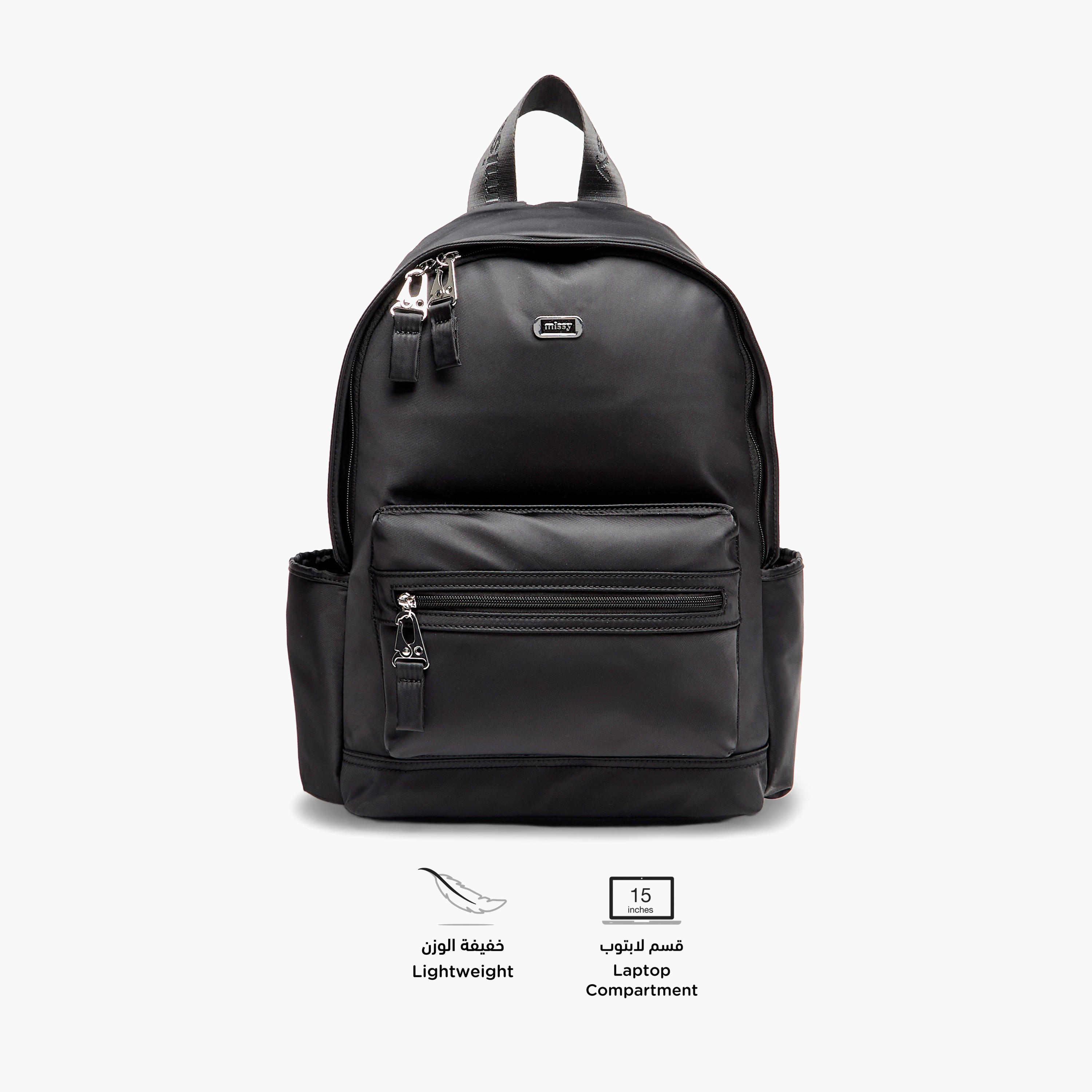 Missy Solid Backpack with Zip Closure and Adjustable Strap-men-bags-image-3
