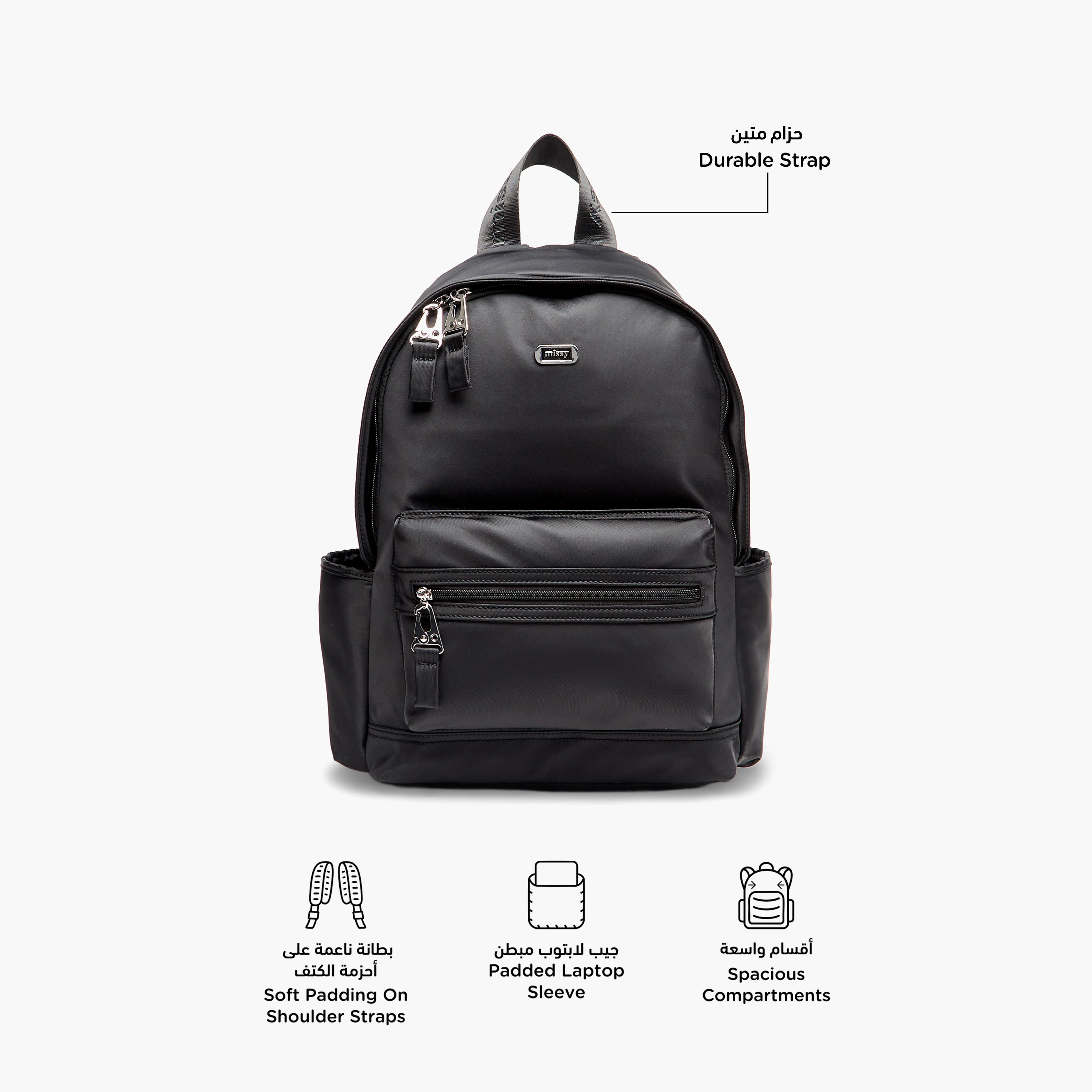 Missy Solid Backpack with Zip Closure and Adjustable Strap-women-bagsandwallets-backpacks-image-2