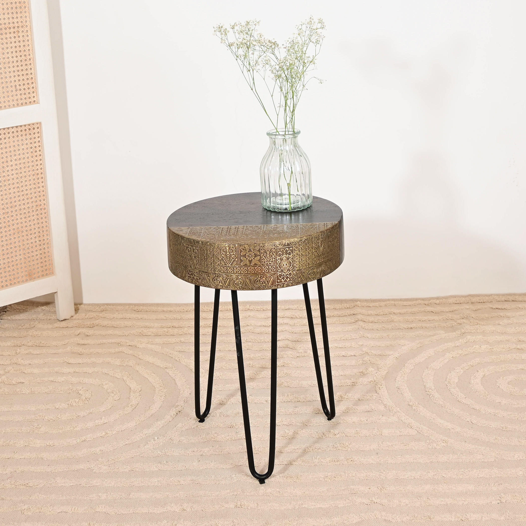 Home Carving  Wooden Top Round Accent Table - 56x40x56 cms-furniture-livingroom-sideandendtables-image-1