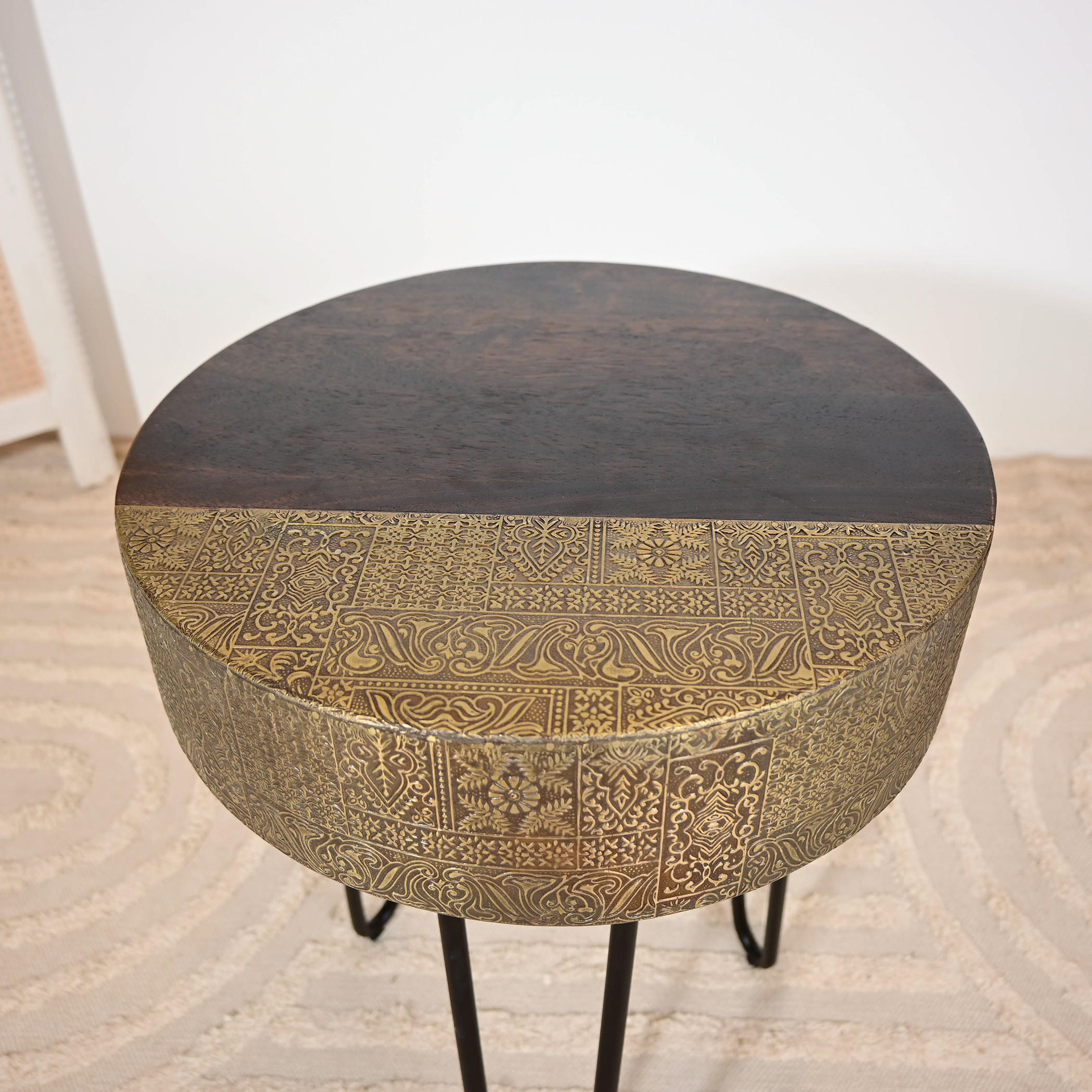 Home Carving  Wooden Top Round Accent Table - 56x40x56 cms-furniture-livingroom-sideandendtables-image-5