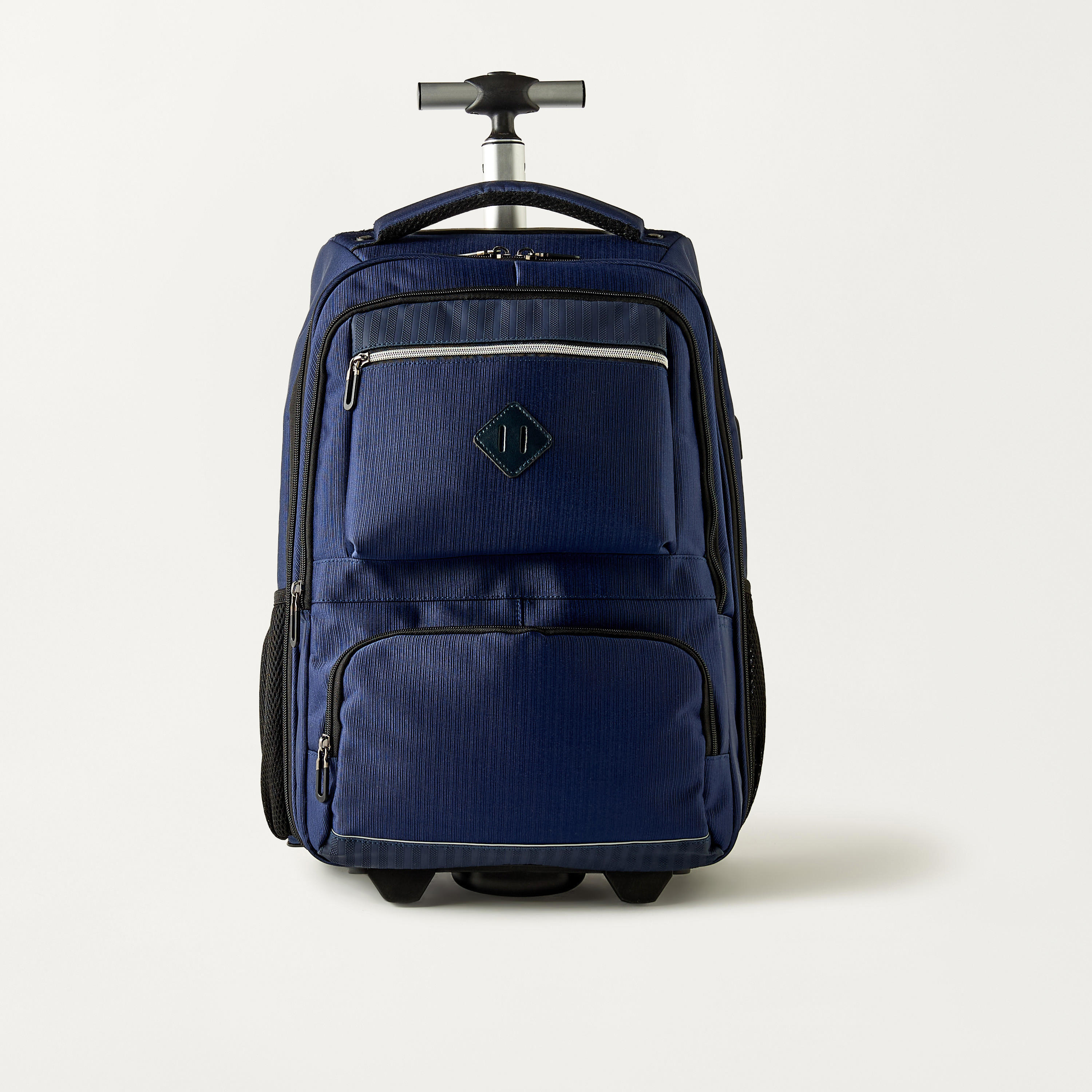 Textured 18-inch Trolley Backpack with Retractable Handle - 47x33x21 cm-school-bagsandbackpacks-trolleybags-image-1