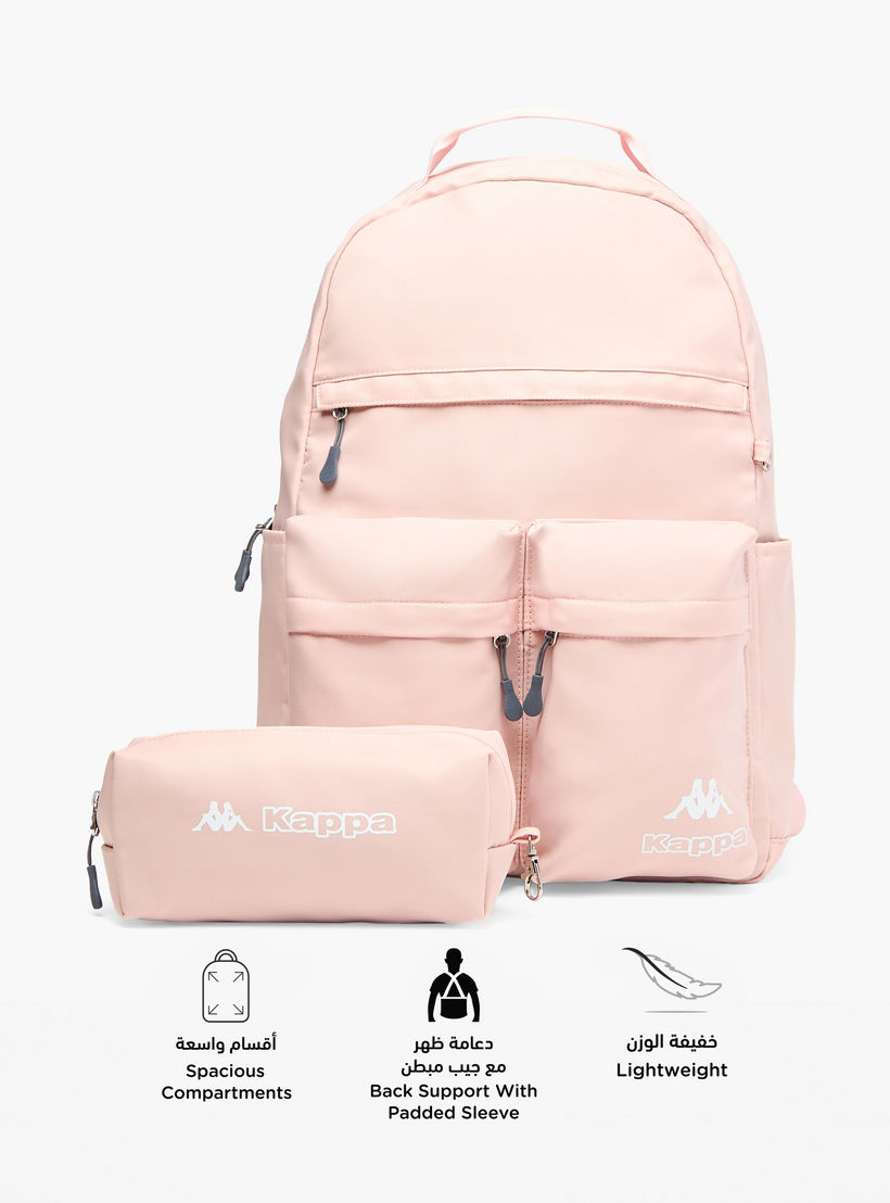 Kappa Logo Print Backpack with Adjustable Straps and Pencil Pouch - 45x15x32 cm-cpkids-backtoschool-schoolbagsandbackpacks-backpacks-image-2