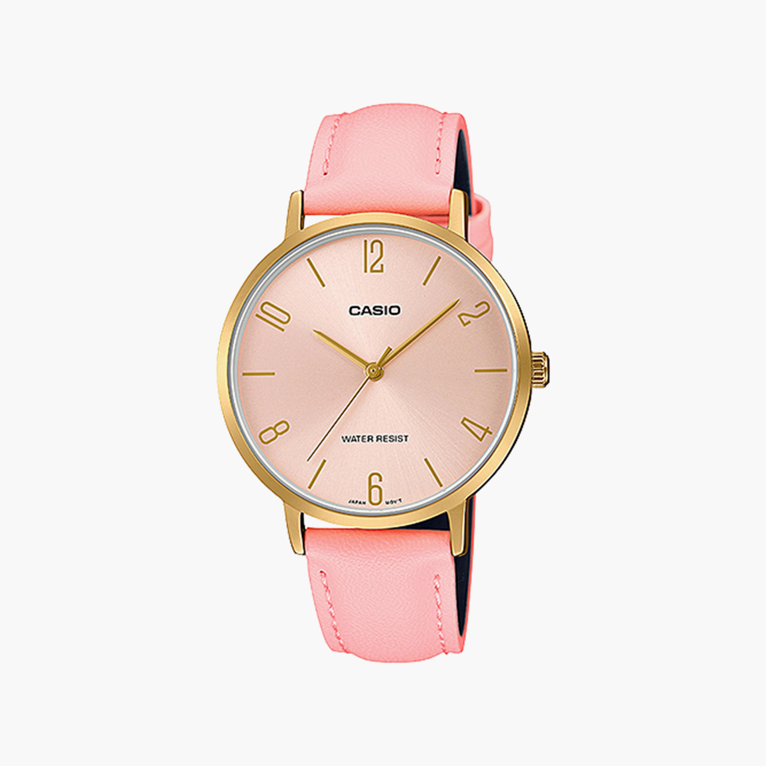 Casio Women's Pink Analog Leather Strap Watch | LTP-VT01GL-4BUDF | 34 MM-women-watchesandjewellery-watches-image-1