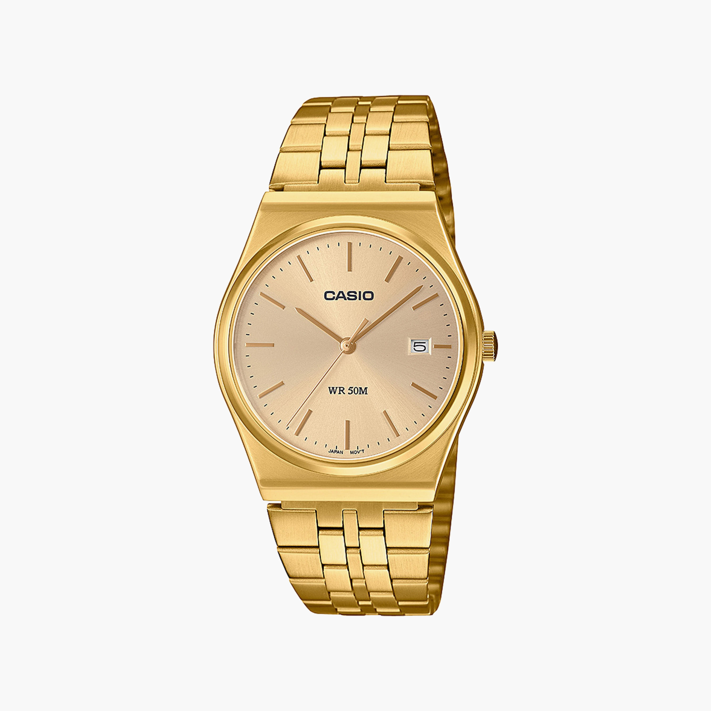 Casio Gold Analog Stainless Steel Strap Watch | MTP-B145G-9AVDF-men-watchesandjewellery-watches-image-1