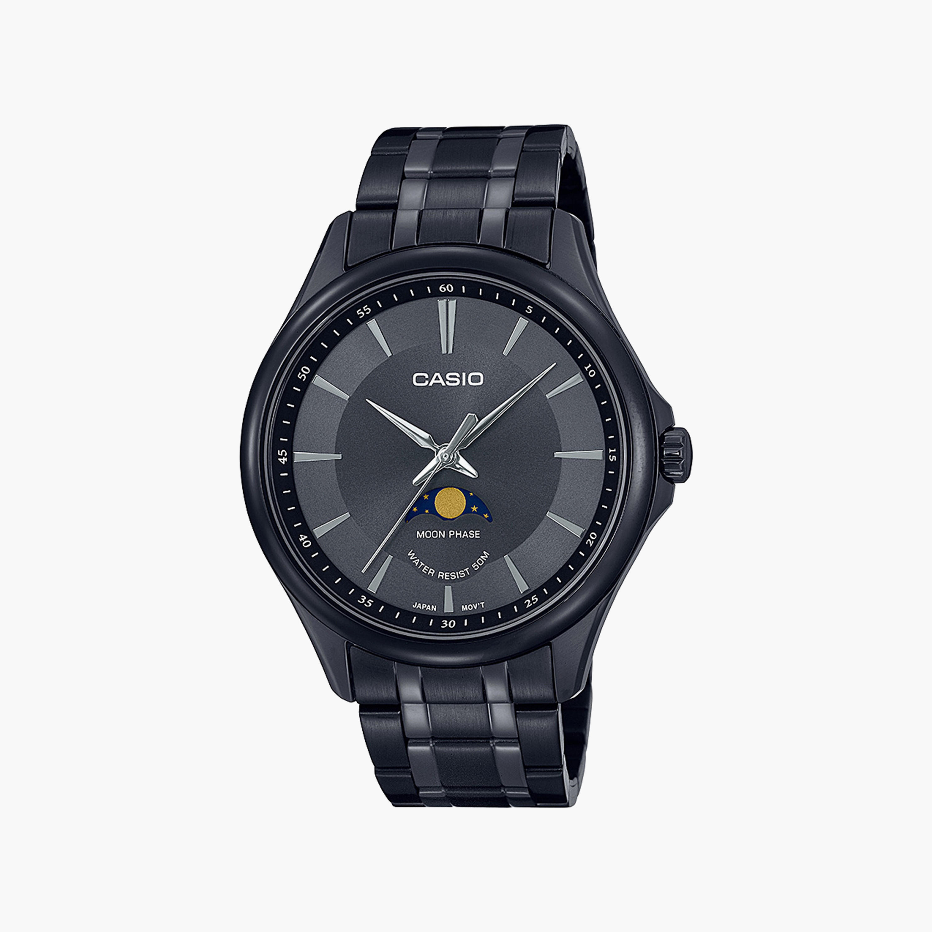 Casio Men's Black Analog Stainless Steel Strap Watch | MTP-M100B-1AVDF-men-watchesandjewellery-watches-image-1