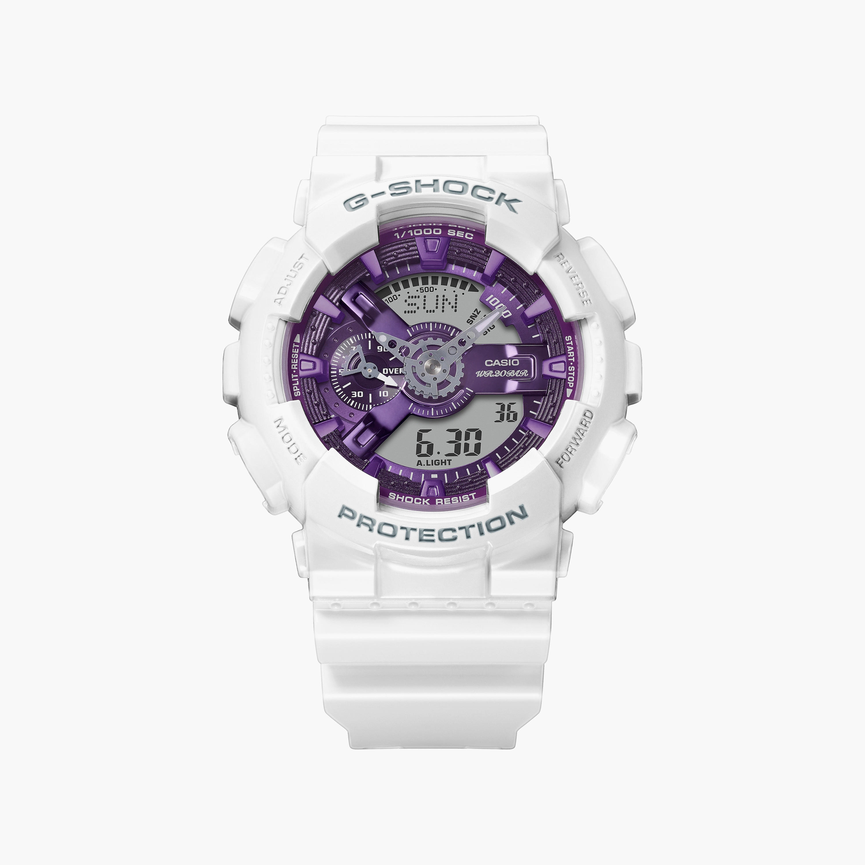 ساعة G-SHOCK يونيسكس بيضاء بعقارب ورقمية وسوار سيليكون | GA-110WS-7ADR | 51 ملم-men-watchesandjewellery-watches-image-1