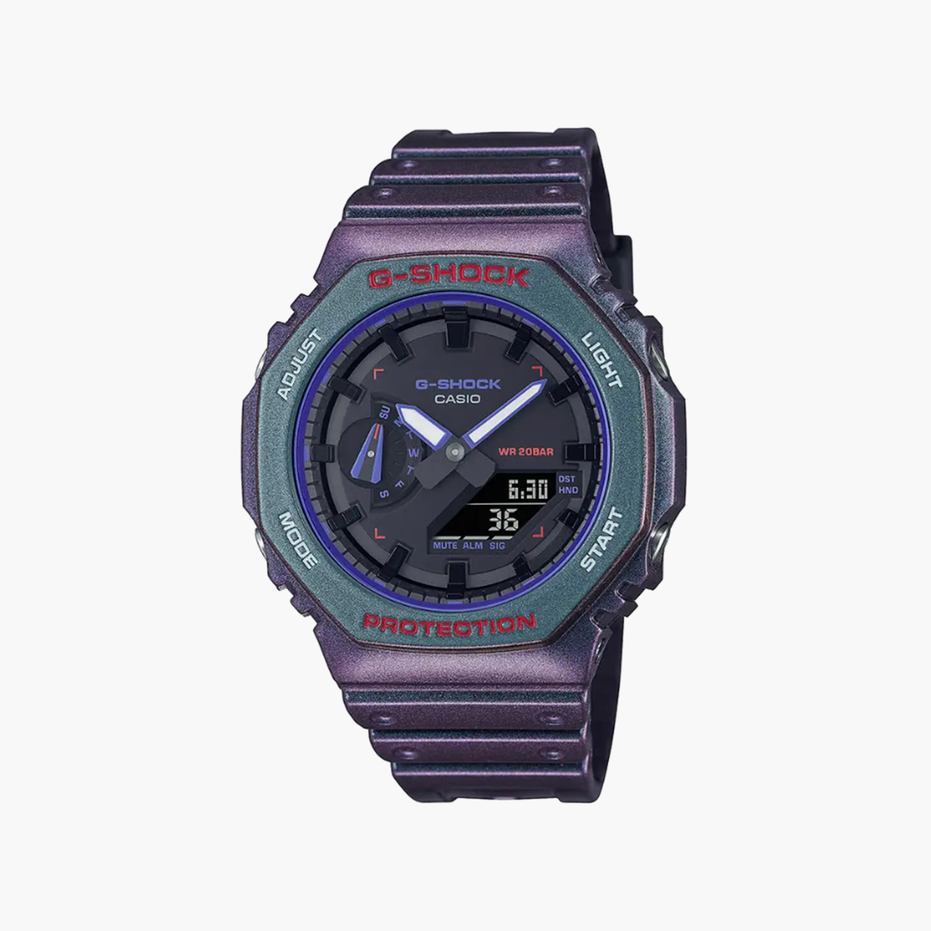 ساعة جي شوك رقمية للرجال مع انالوج بلون أرجواني بسوار سيليكون | GA-2100AH-6ADR-men-watchesandjewellery-watches-image-1