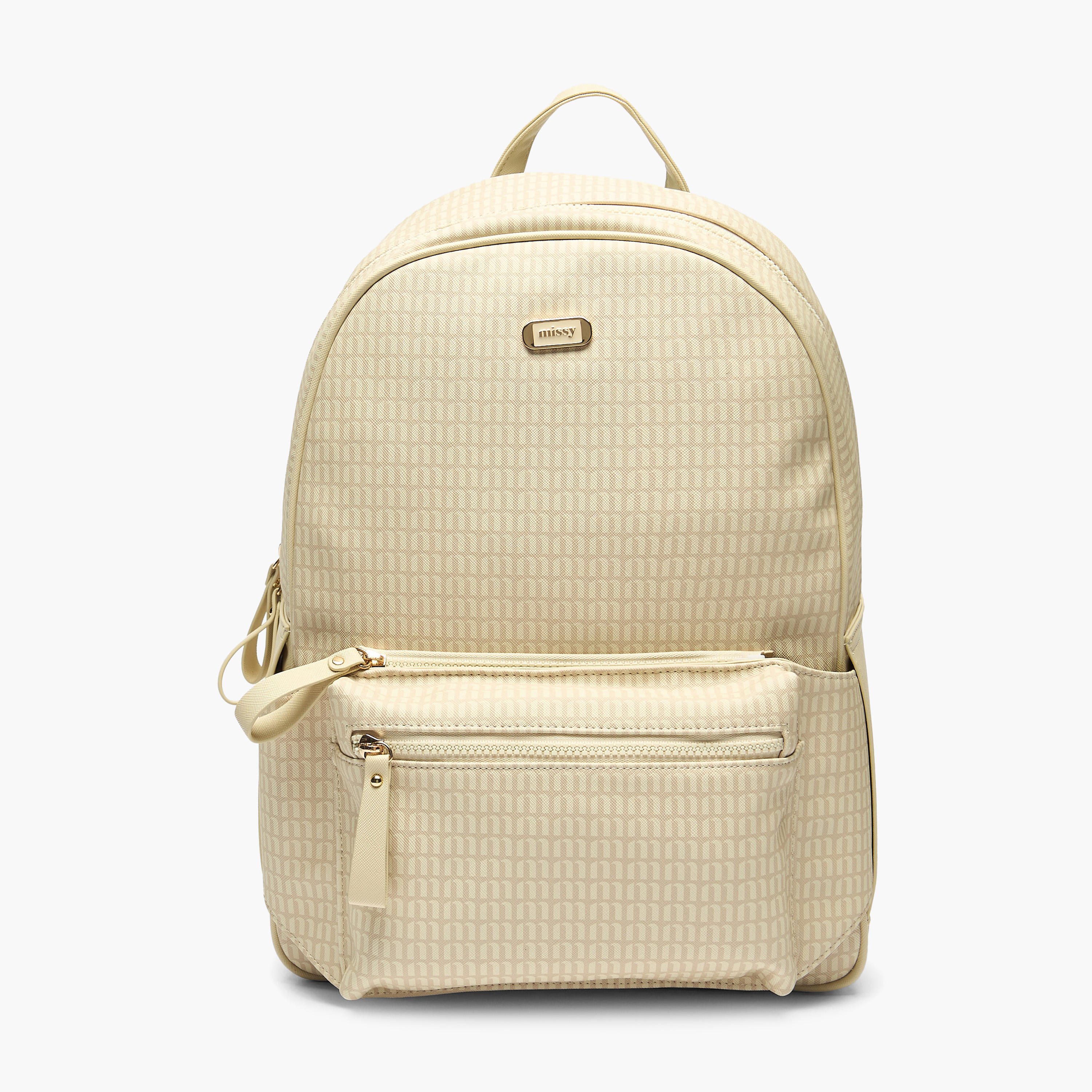 Missy Monogram Print Backpack with Adjustable Straps and Zip Closure - 31x13x40 cm-women-bagsandwallets-backpacks-image-1