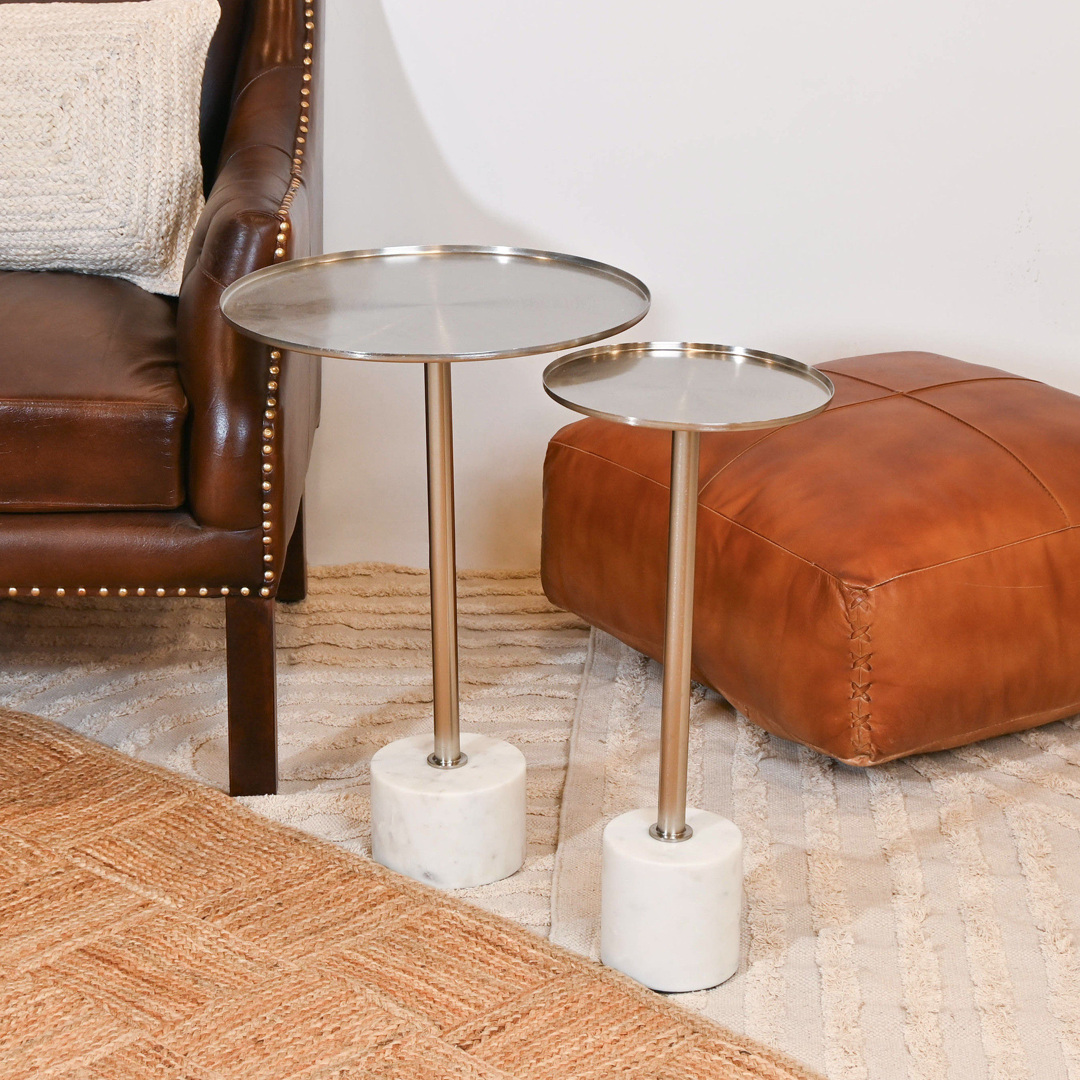 طاولة زينة مستديرة بسطح معدن مع قاعدة رخام من هوم كارفينج - 40x60 سم-furniture-livingroom-sideandendtables-image-6