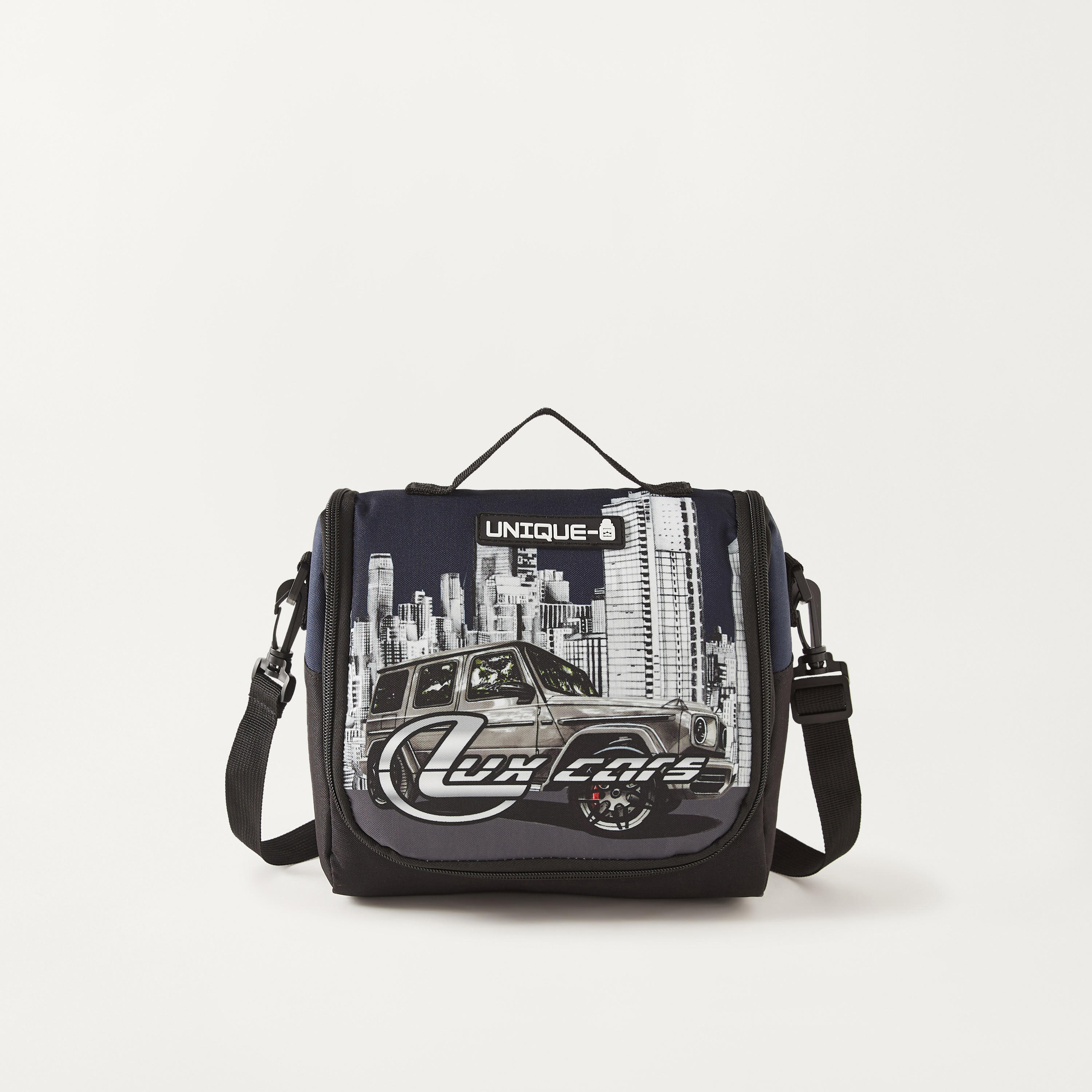 UNIQUE-1 Car Print Lunch Bag with Adjustable Strap and Zip Closure-school-lunchessentials-lunchbags-image-1