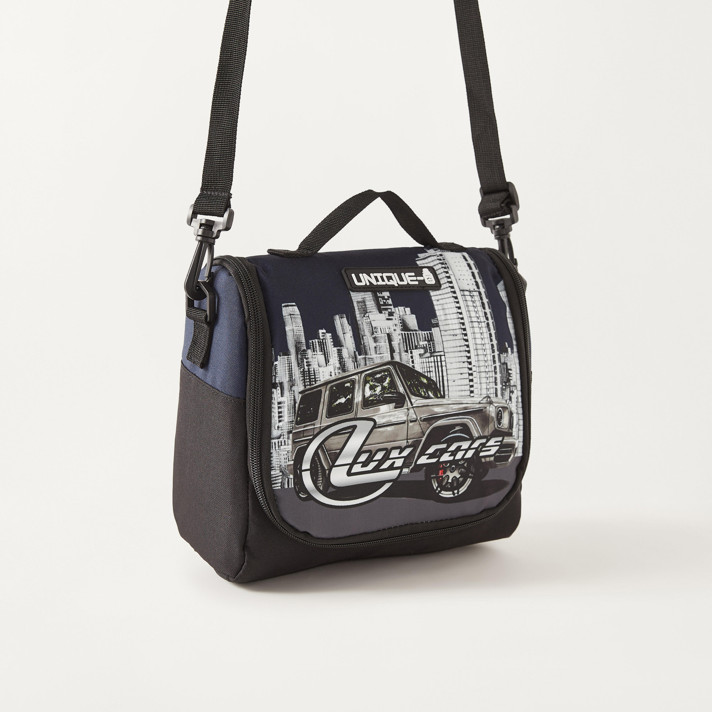 UNIQUE-1 Car Print Lunch Bag with Adjustable Strap and Zip Closure-school-lunchessentials-lunchbags-image-2