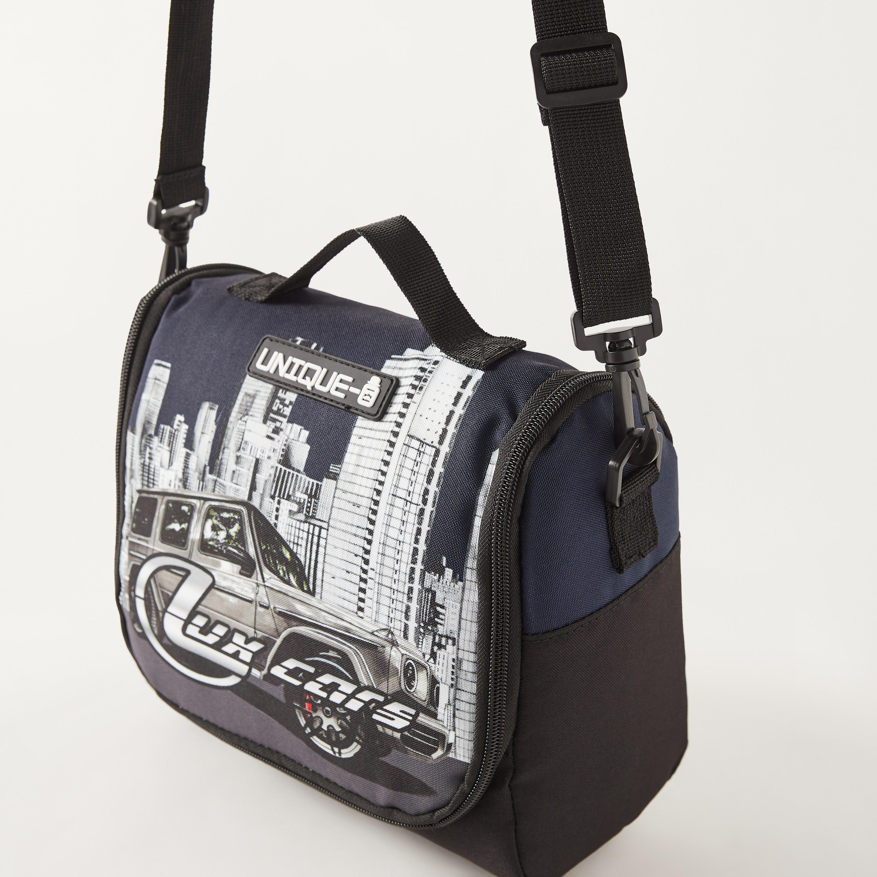 UNIQUE-1 Car Print Lunch Bag with Adjustable Strap and Zip Closure-school-lunchessentials-lunchbags-image-3