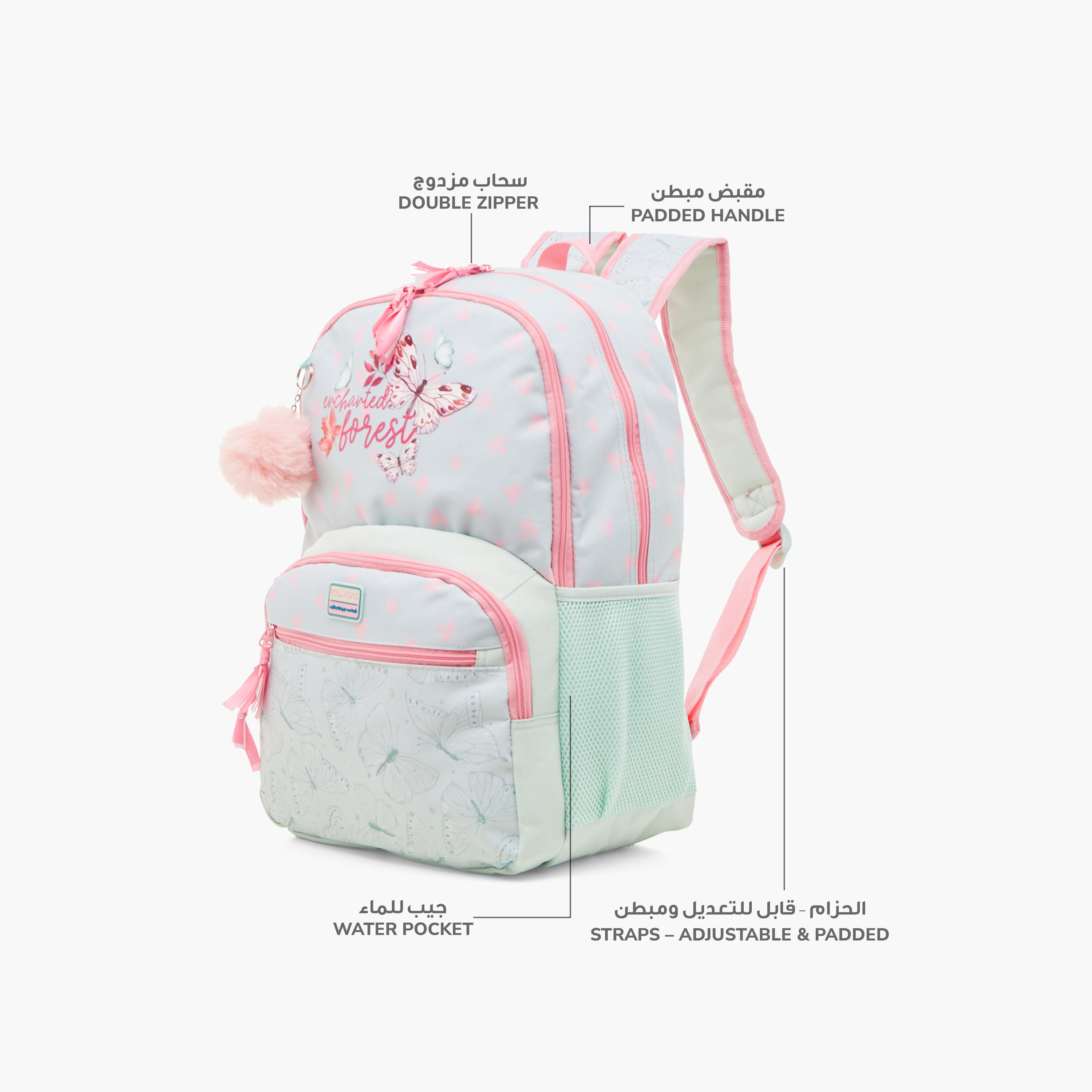 Roll Road Butterfly Print 18 inch Backpack with Adjustable Straps - 33x46x17 cm-school-bagsandbackpacks-backpacks-image-6