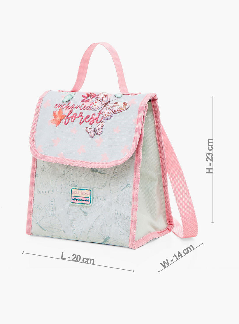 Roll Road Butterfly Print Lunch Bag with Adjustable Strap and Flap Closure-school-lunchessentials-lunchbags-image-2