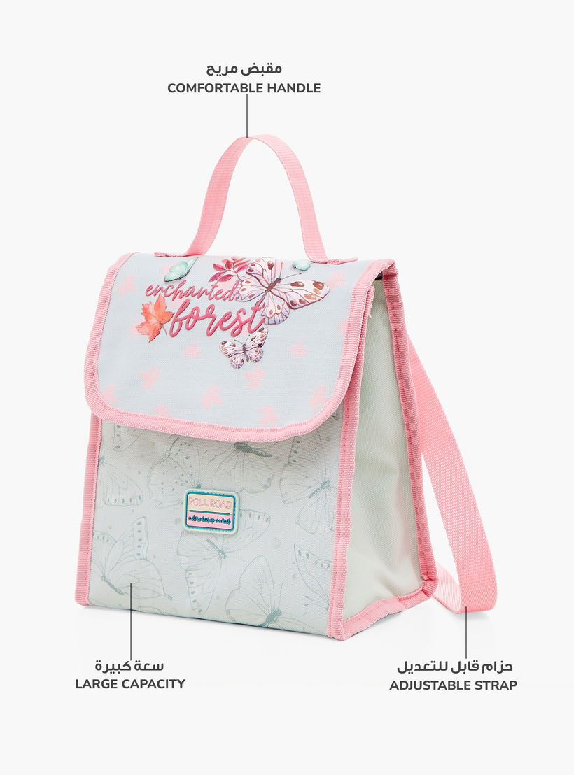 Roll Road Butterfly Print Lunch Bag with Adjustable Strap and Flap Closure-school-lunchessentials-lunchbags-image-6