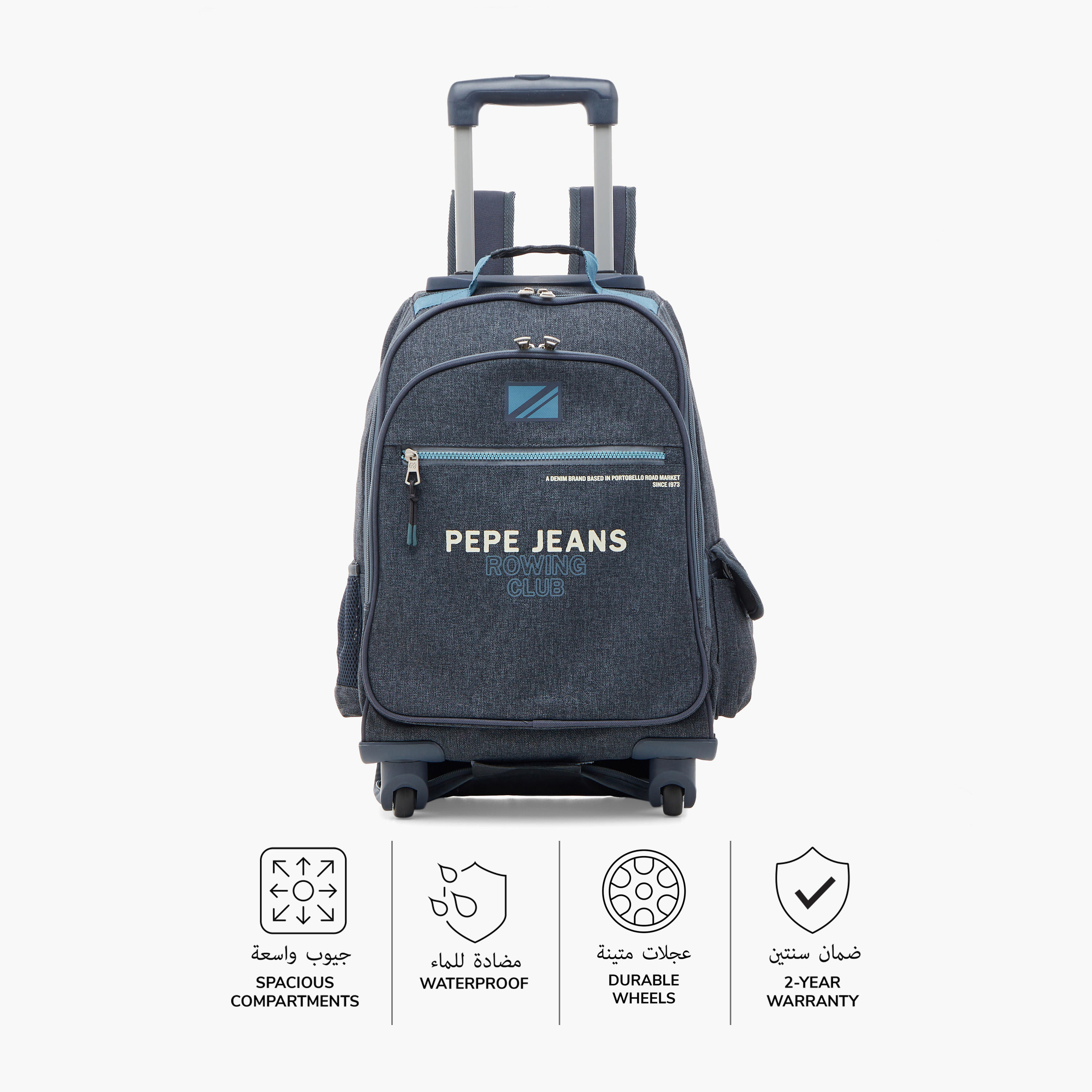 Pepe Jeans Logo Print 17-inch Trolley Backpack with Retractable Handle - 33x44x21 cms-school-bagsandbackpacks-trolleybags-image-4