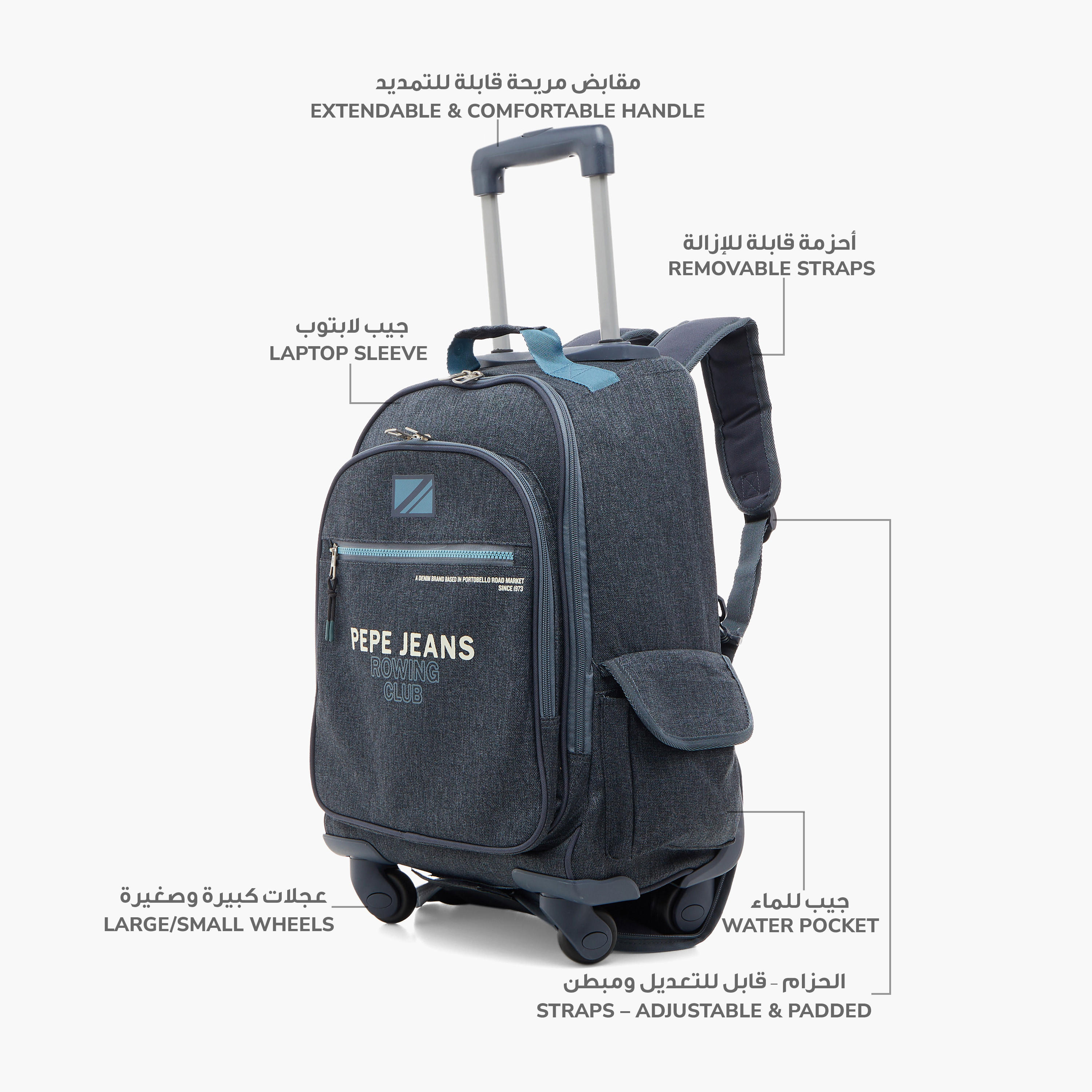Pepe Jeans Logo Print 17-inch Trolley Backpack with Retractable Handle - 33x44x21 cms-school-bagsandbackpacks-trolleybags-image-6