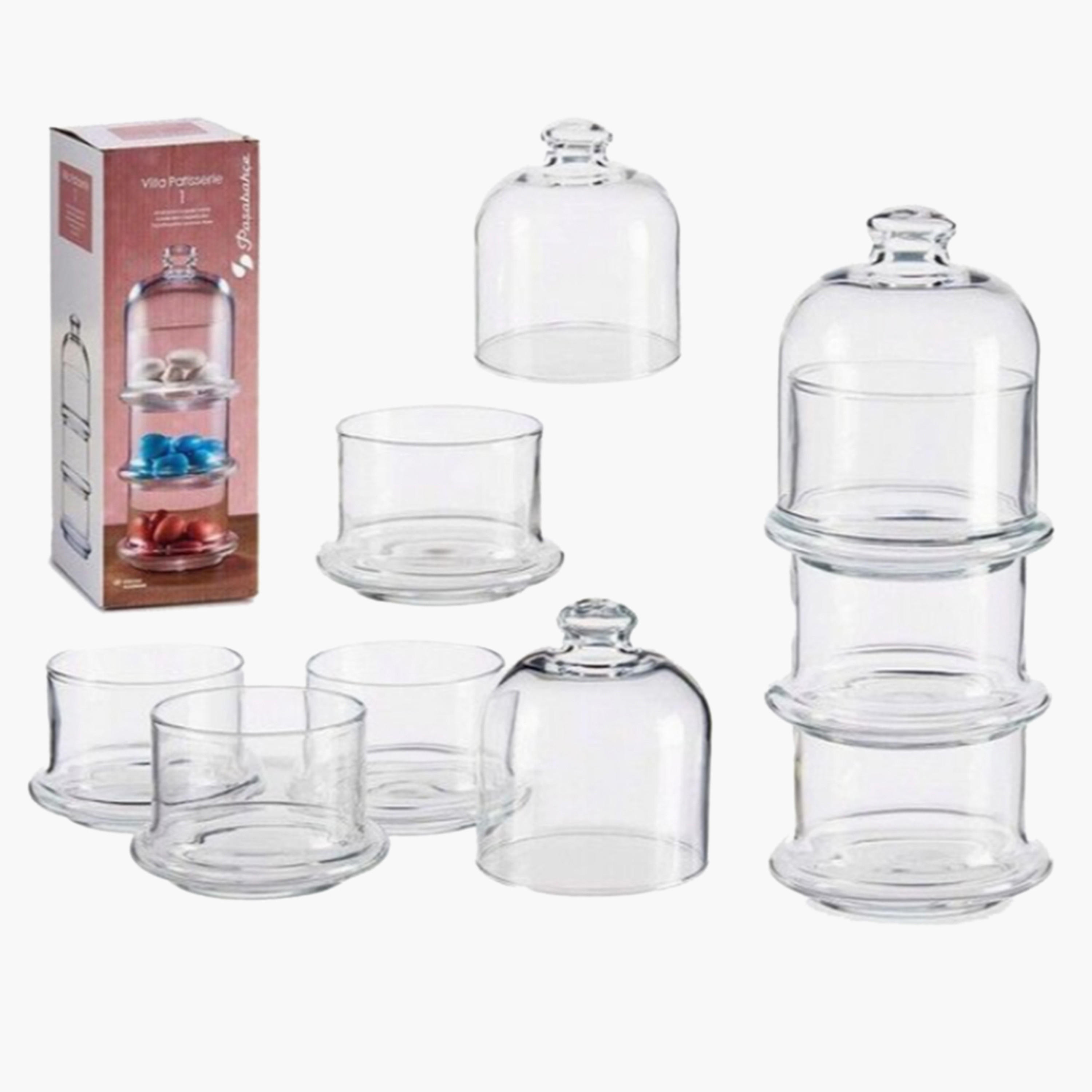 حامل كيك زجاج 3 طوابق مع قبة من باشابتشي - 26 سم-household-dining-serveware-cakestands-image-1