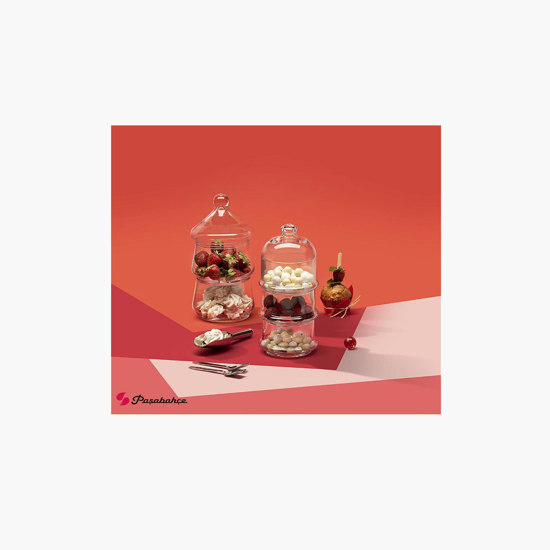 حامل كيك زجاج 3 طوابق مع قبة من باشابتشي - 26 سم-household-dining-serveware-cakestands-image-3