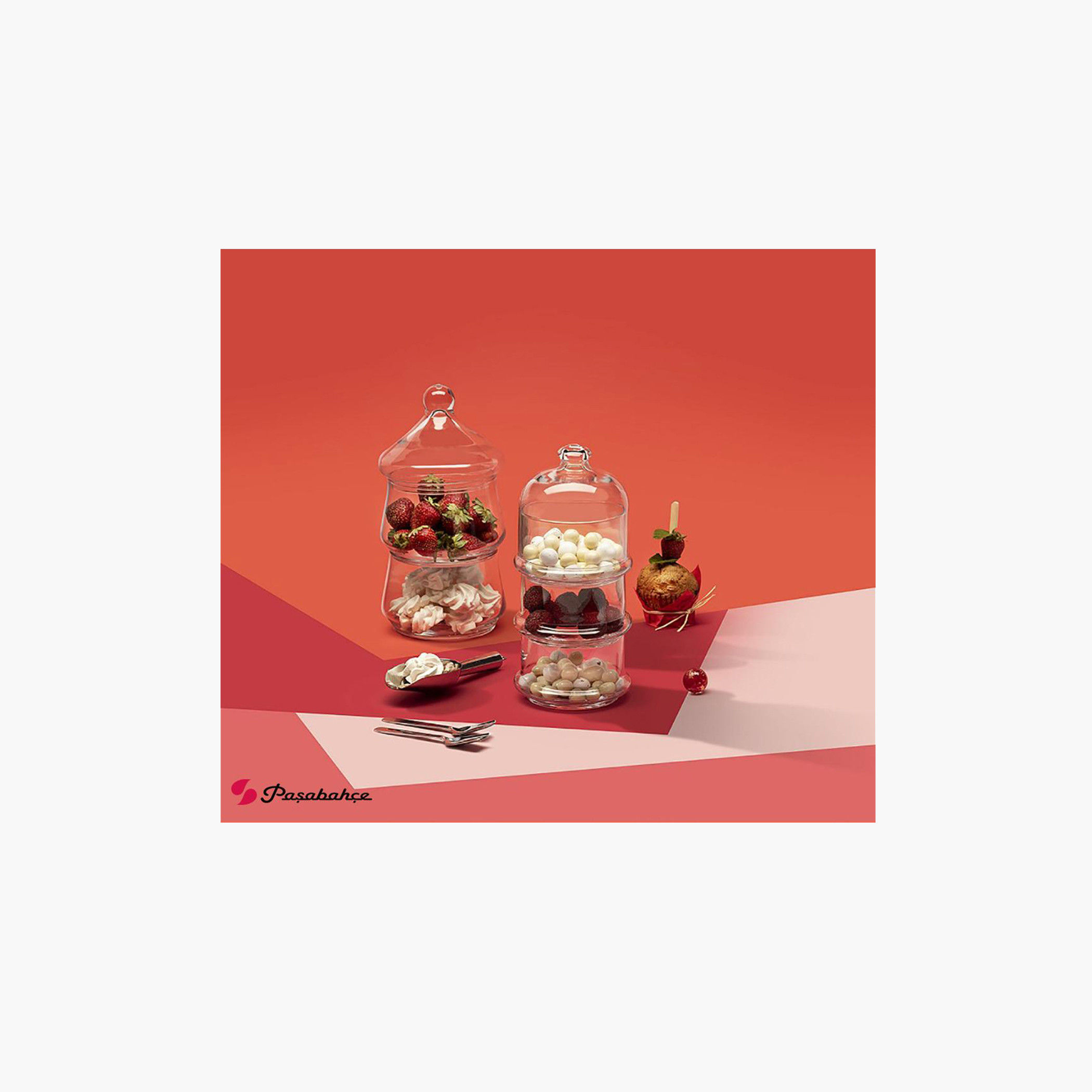 حامل كيك زجاج 3 طوابق مع قبة من باشابتشي - 26 سم-household-dining-serveware-cakestands-image-3