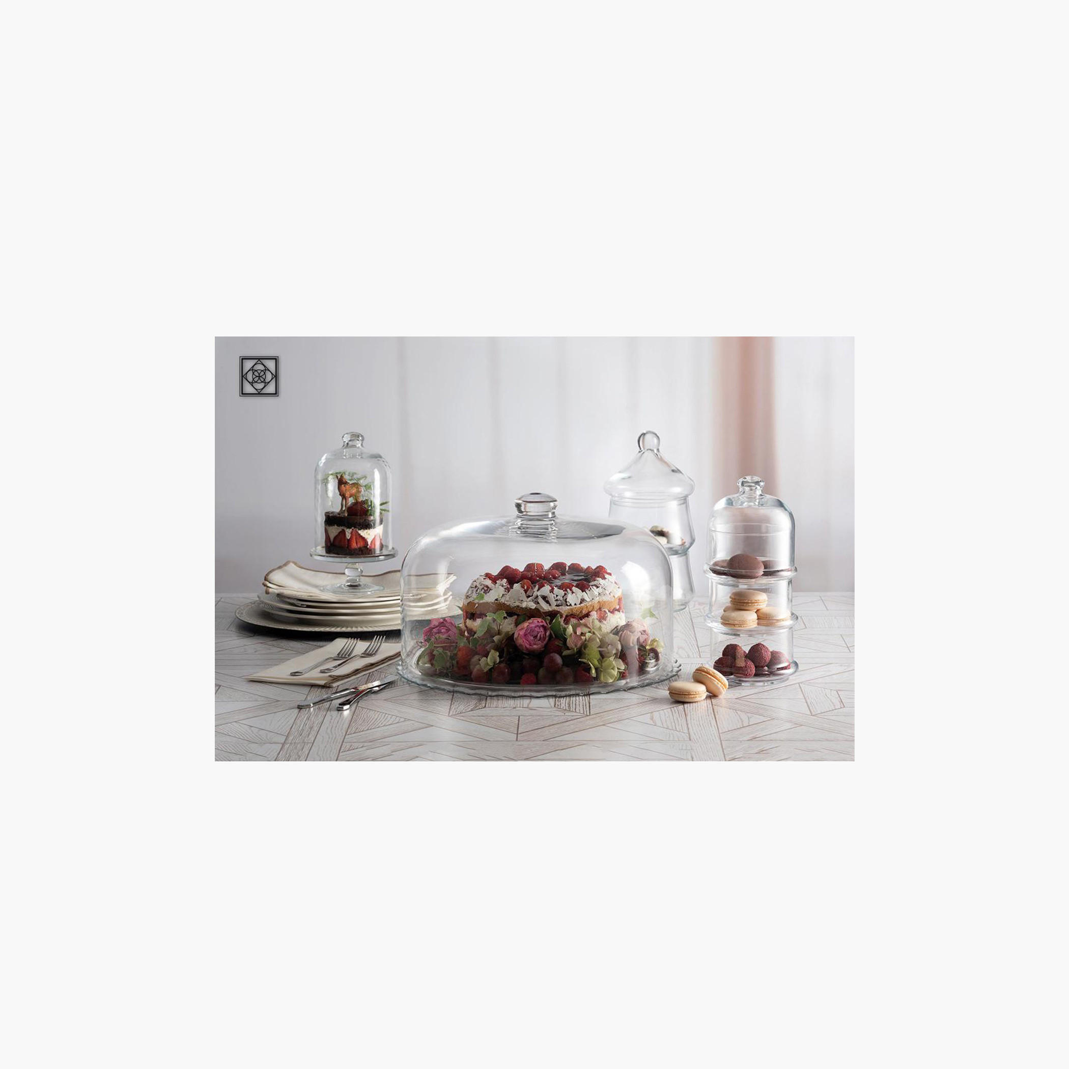 حامل كيك زجاج 3 طوابق مع قبة من باشابتشي - 26 سم-household-dining-serveware-cakestands-image-4
