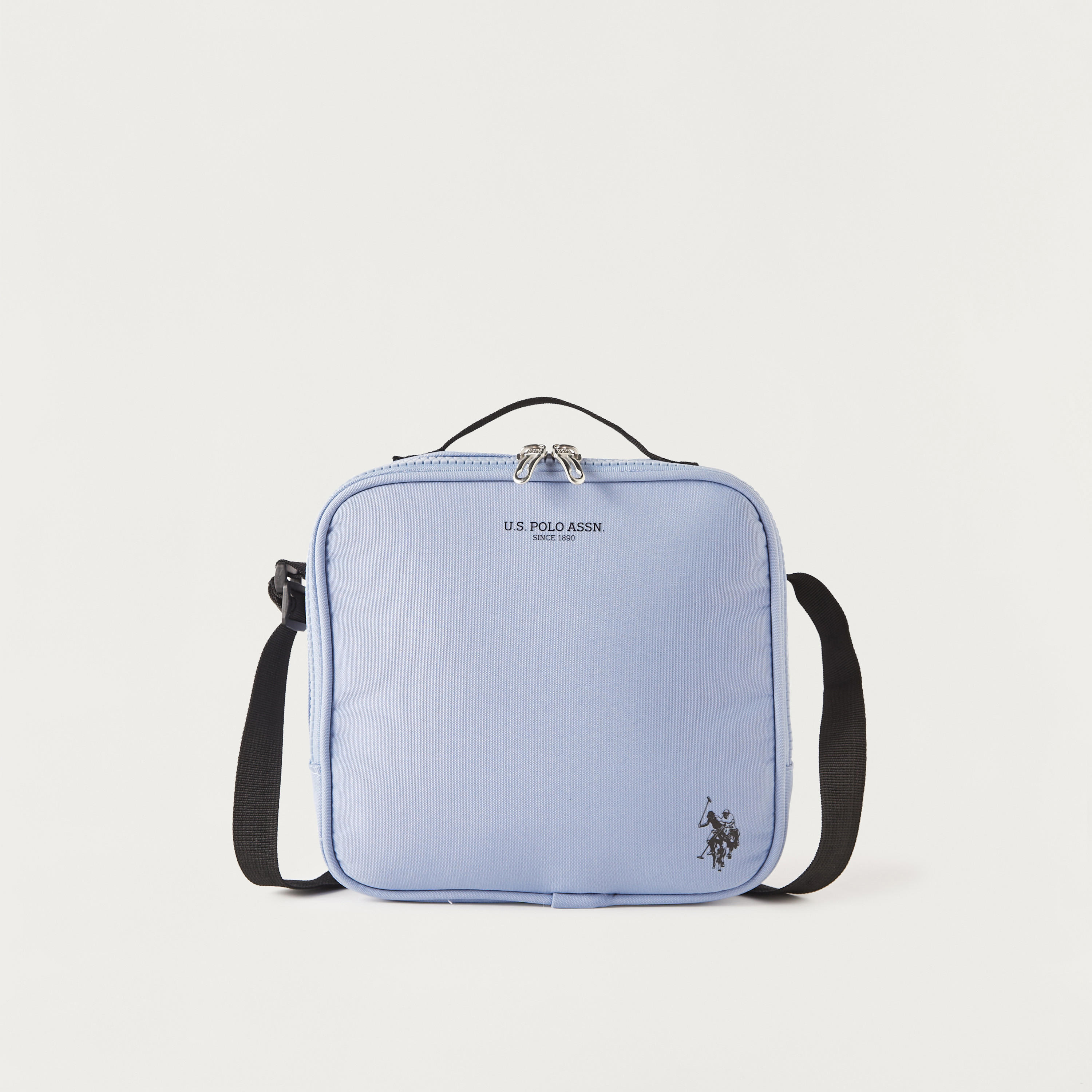 US POLO ASSN. Logo Print Lunch Bag with Adjustable Strap and Zip Closure-school-lunchessentials-lunchbags-image-1