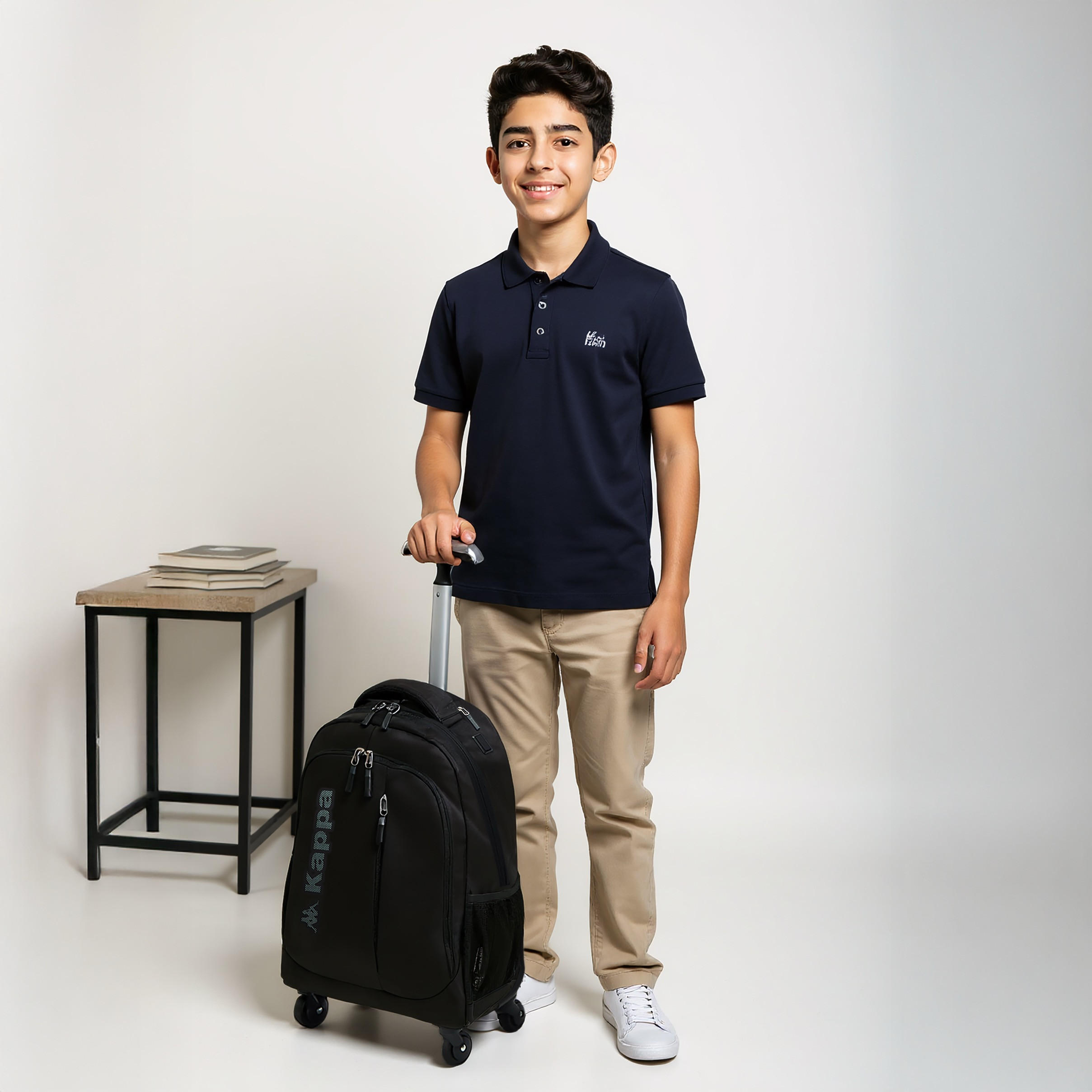 Kappa Logo Print Trolley Backpack with Retractable Handle - 48x34x23 cm-school-bagsandbackpacks-trolleybags-image-2
