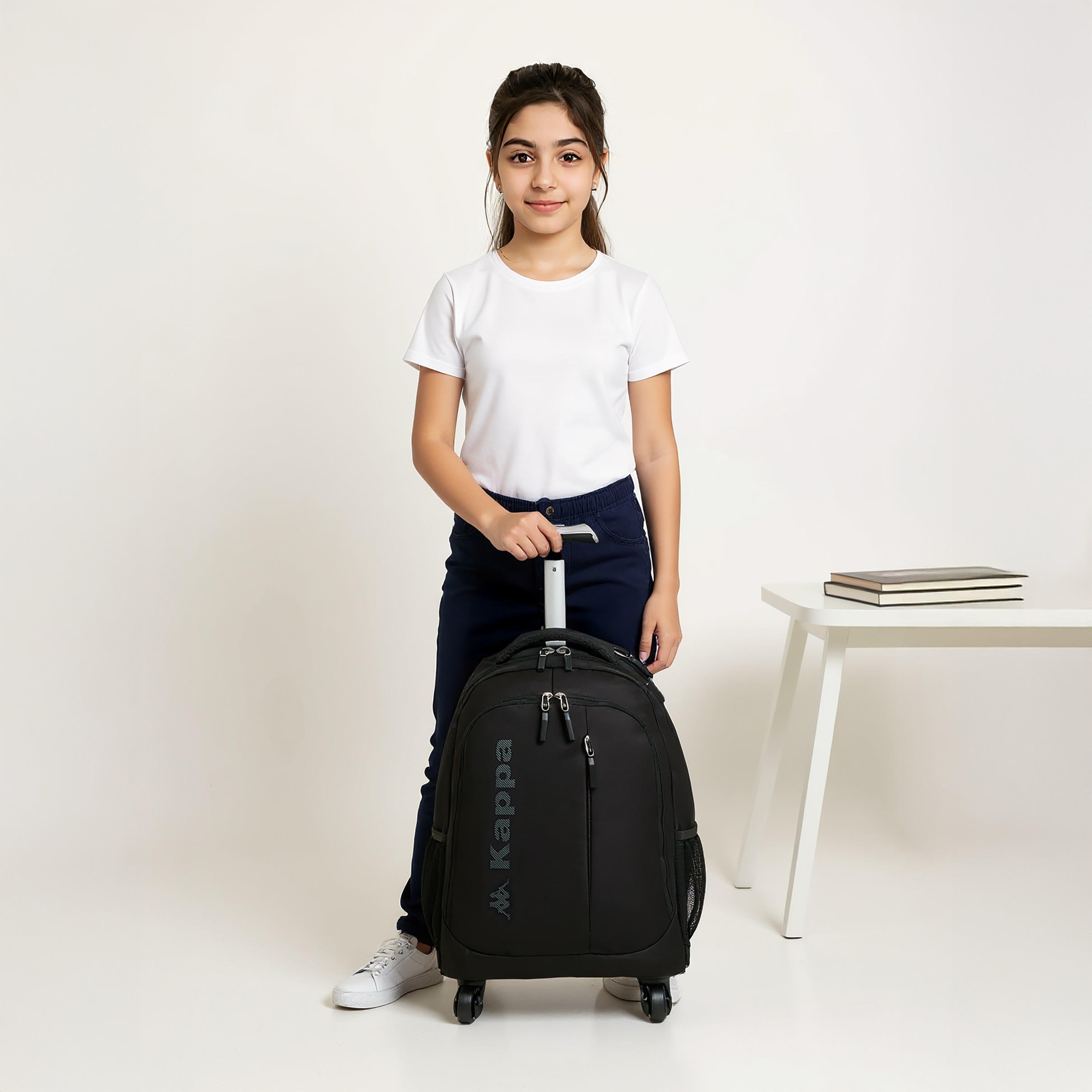 Kappa Logo Print Trolley Backpack with Retractable Handle - 48x34x23 cm-school-bagsandbackpacks-trolleybags-image-3