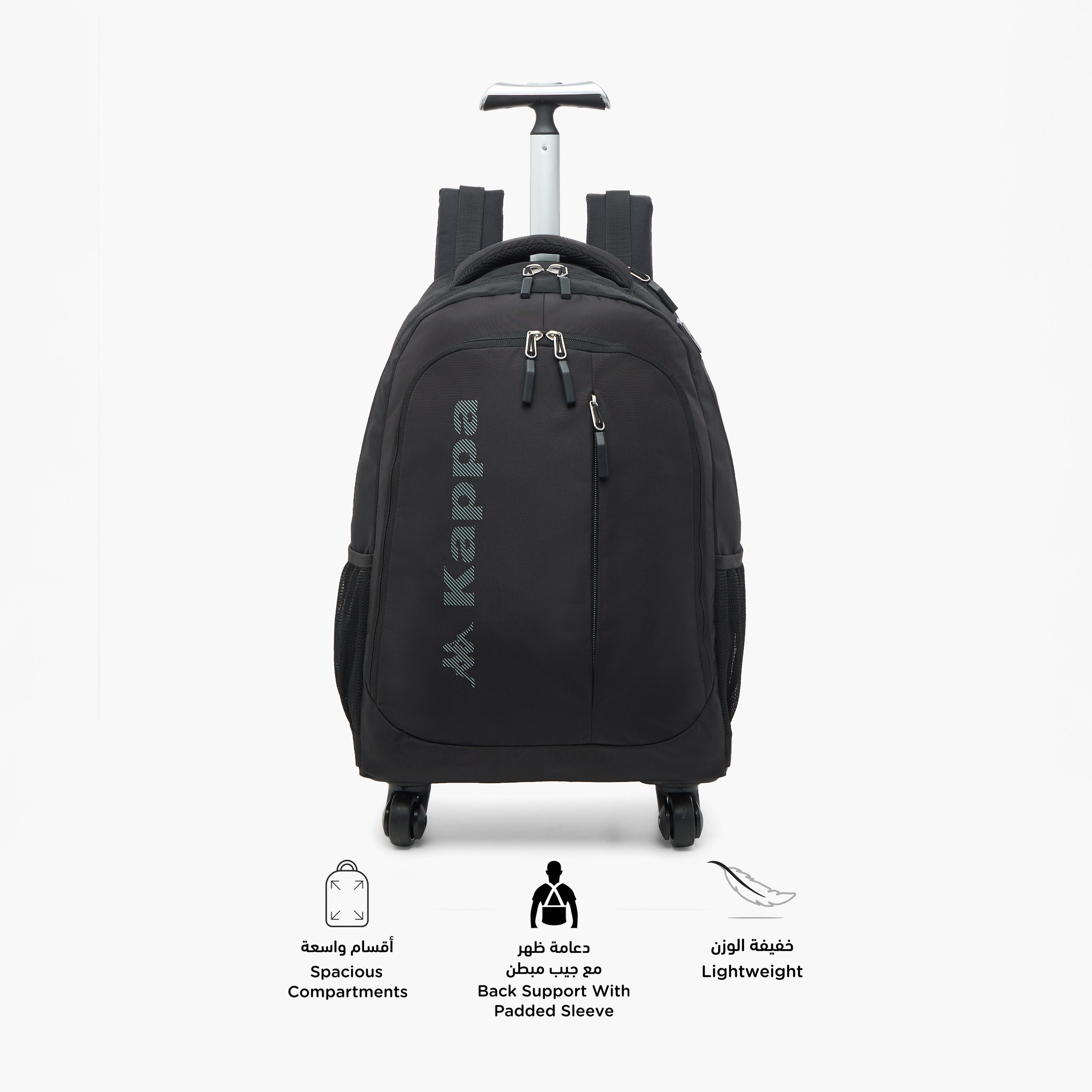 Kappa Logo Print Trolley Backpack with Retractable Handle - 48x34x23 cm-school-bagsandbackpacks-trolleybags-image-6