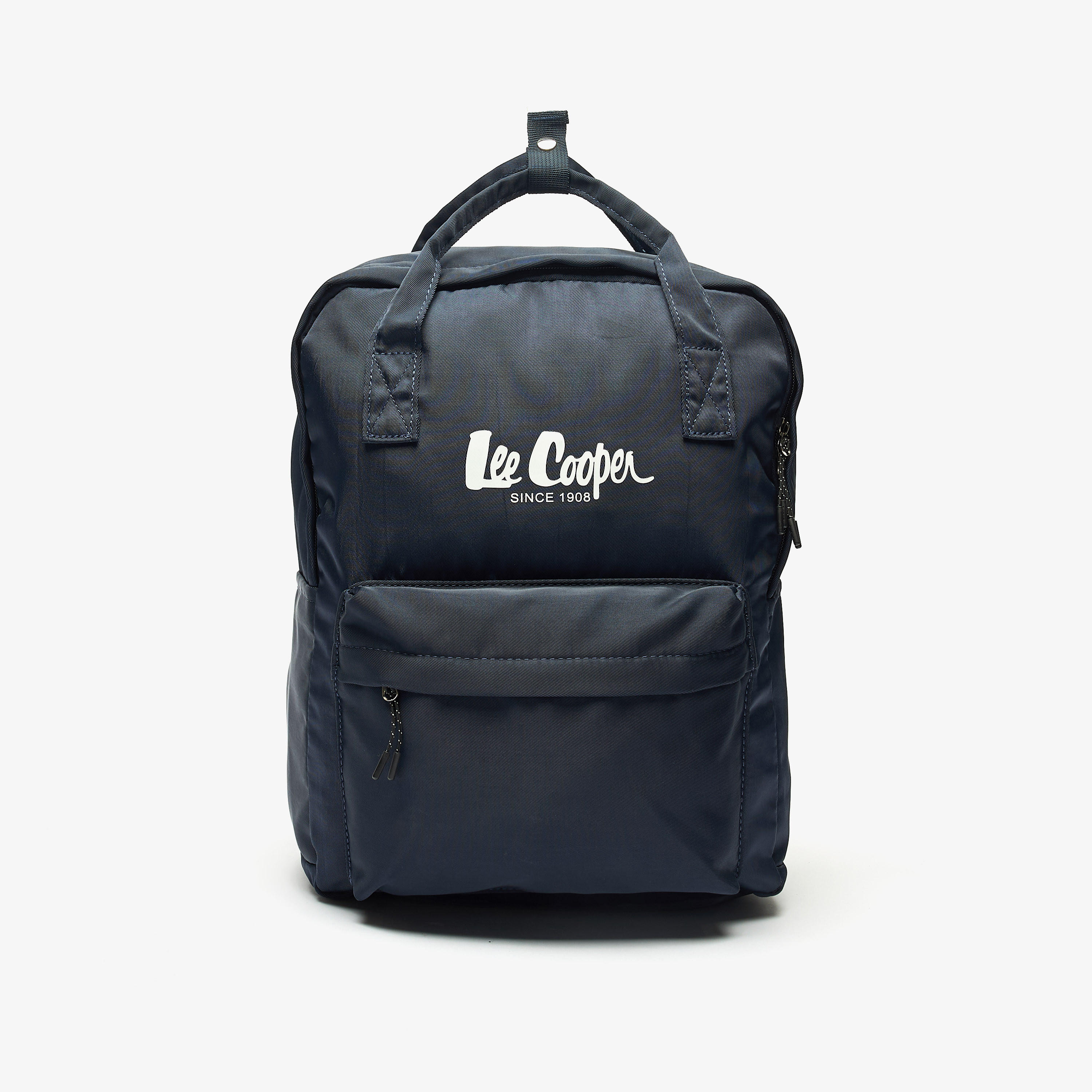 Lee Cooper Logo Print Backpack with Adjustable Straps and Handles - 29x14x38 cm-women-bagsandwallets-backpacks-image-1