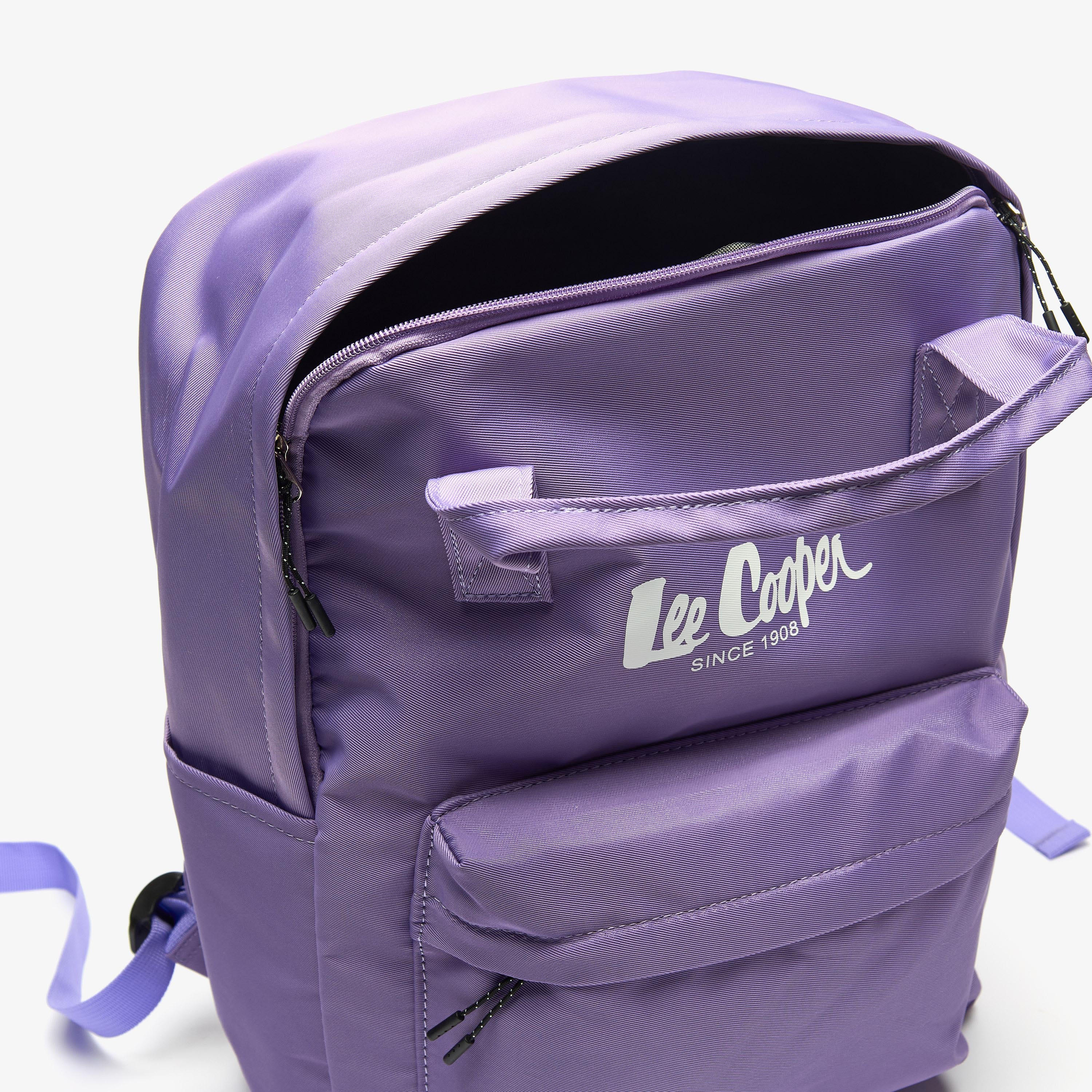 Lee Cooper Logo Print Backpack with Adjustable Straps and Handles - 29x14x38 cm-women-bagsandwallets-backpacks-image-4