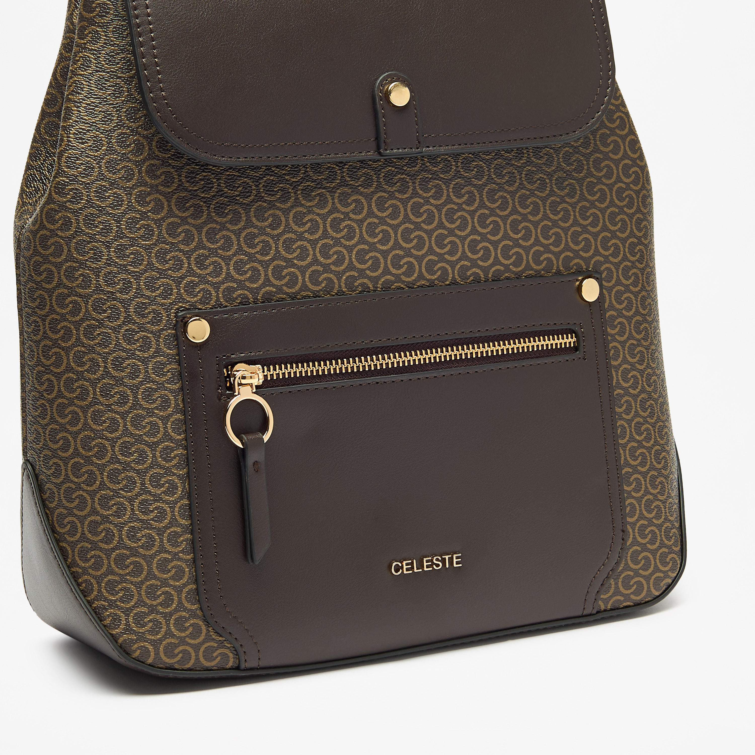 Celeste Monogram Print Backpack with Adjustable Strap and Button Closure - 31x31x12 cm-women-bagsandwallets-backpacks-image-3