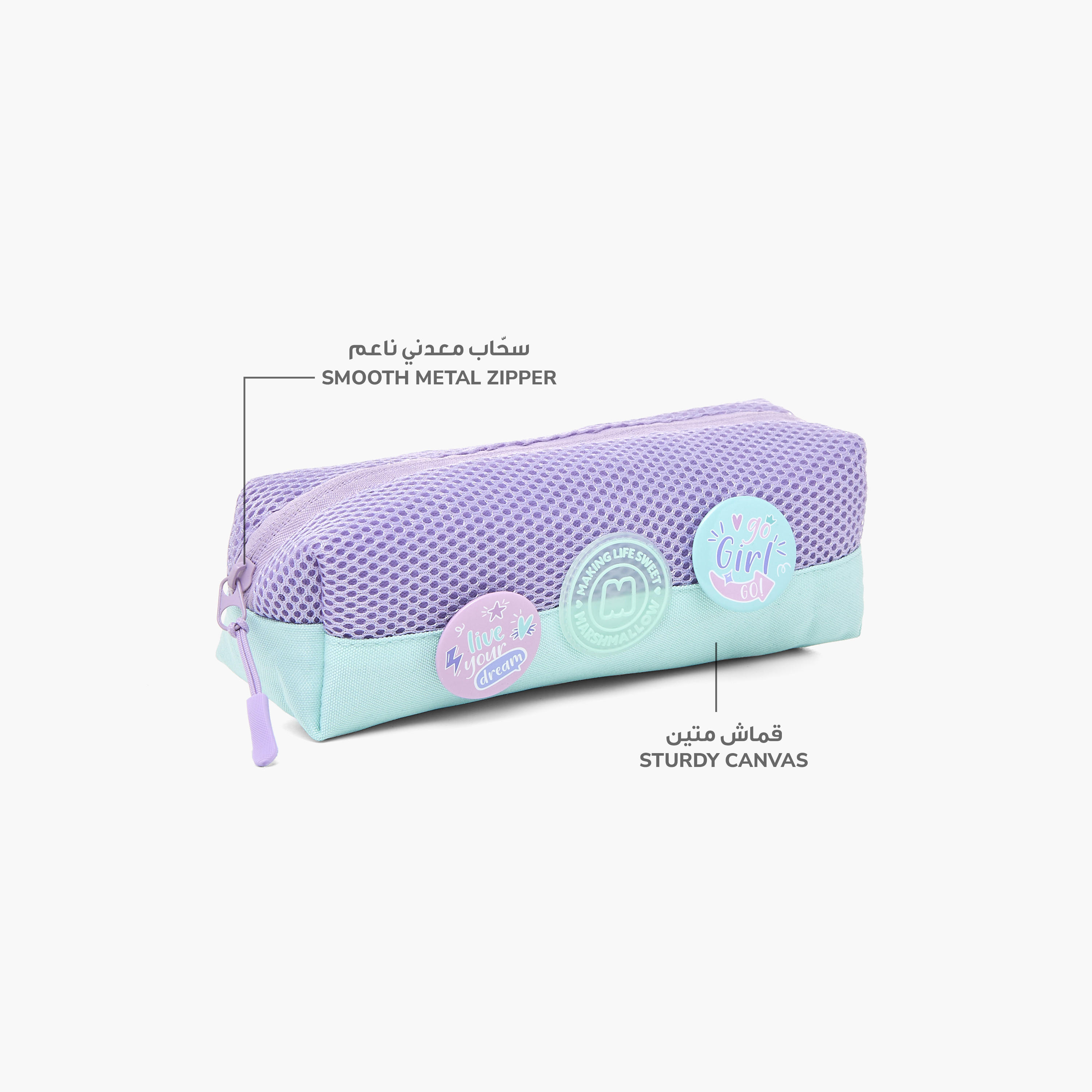 MARSHMALLOW Badge Detail Pencil Pouch with Zip Closure-school-stationery-pencilcases-image-6