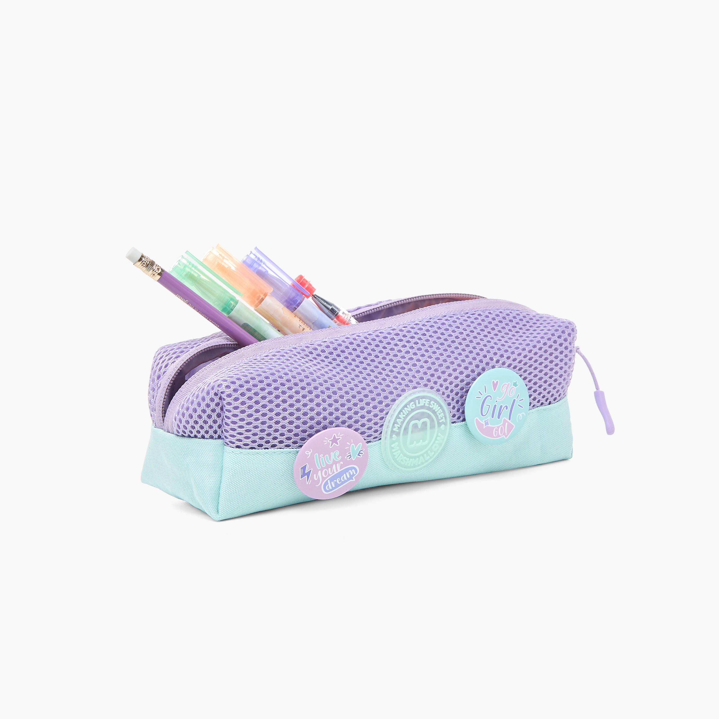 MARSHMALLOW Badge Detail Pencil Pouch with Zip Closure-school-stationery-pencilcases-image-8