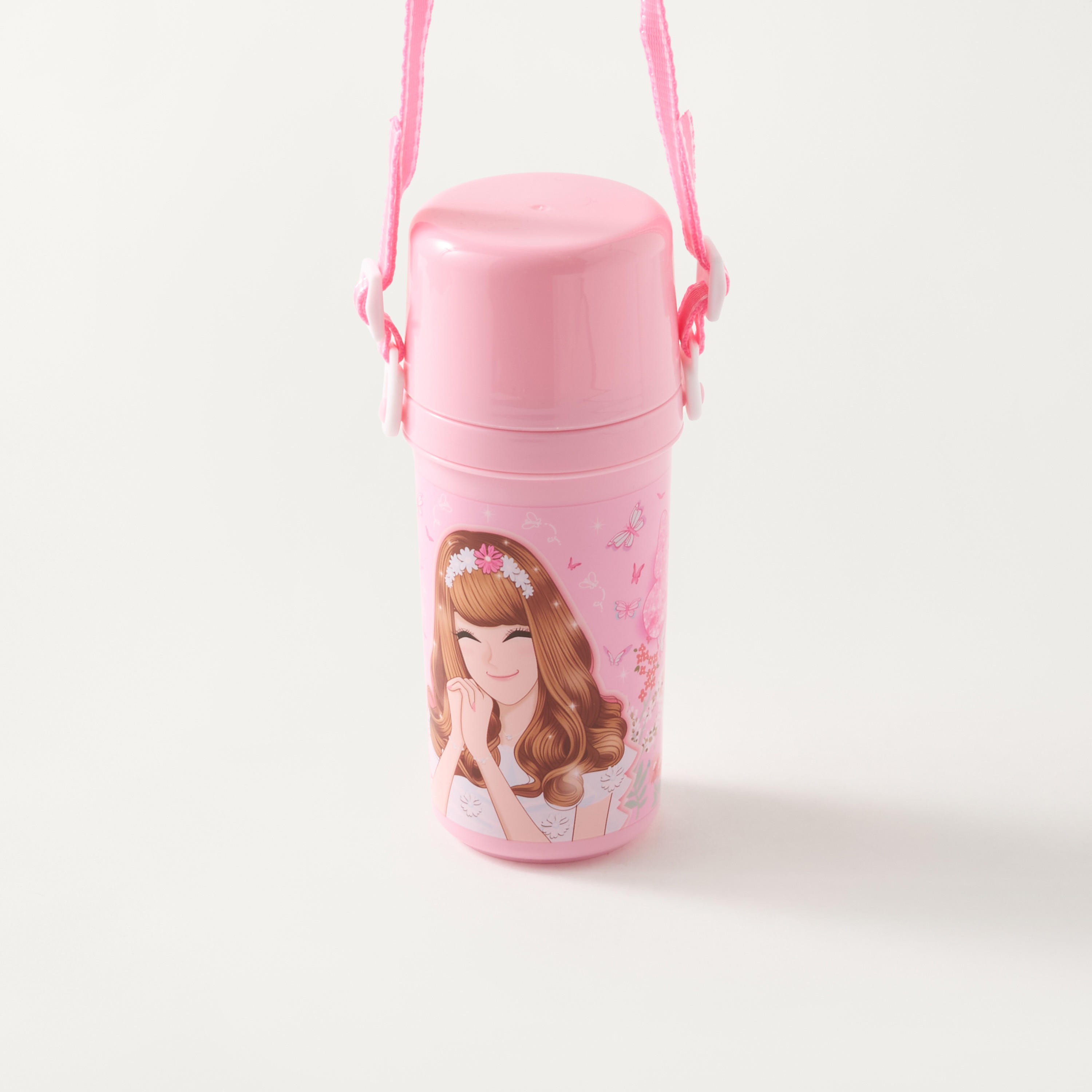 Minmie Mermaid Print Water Bottle with Detachable Strap - 450 ml-school-waterbottles-image-2