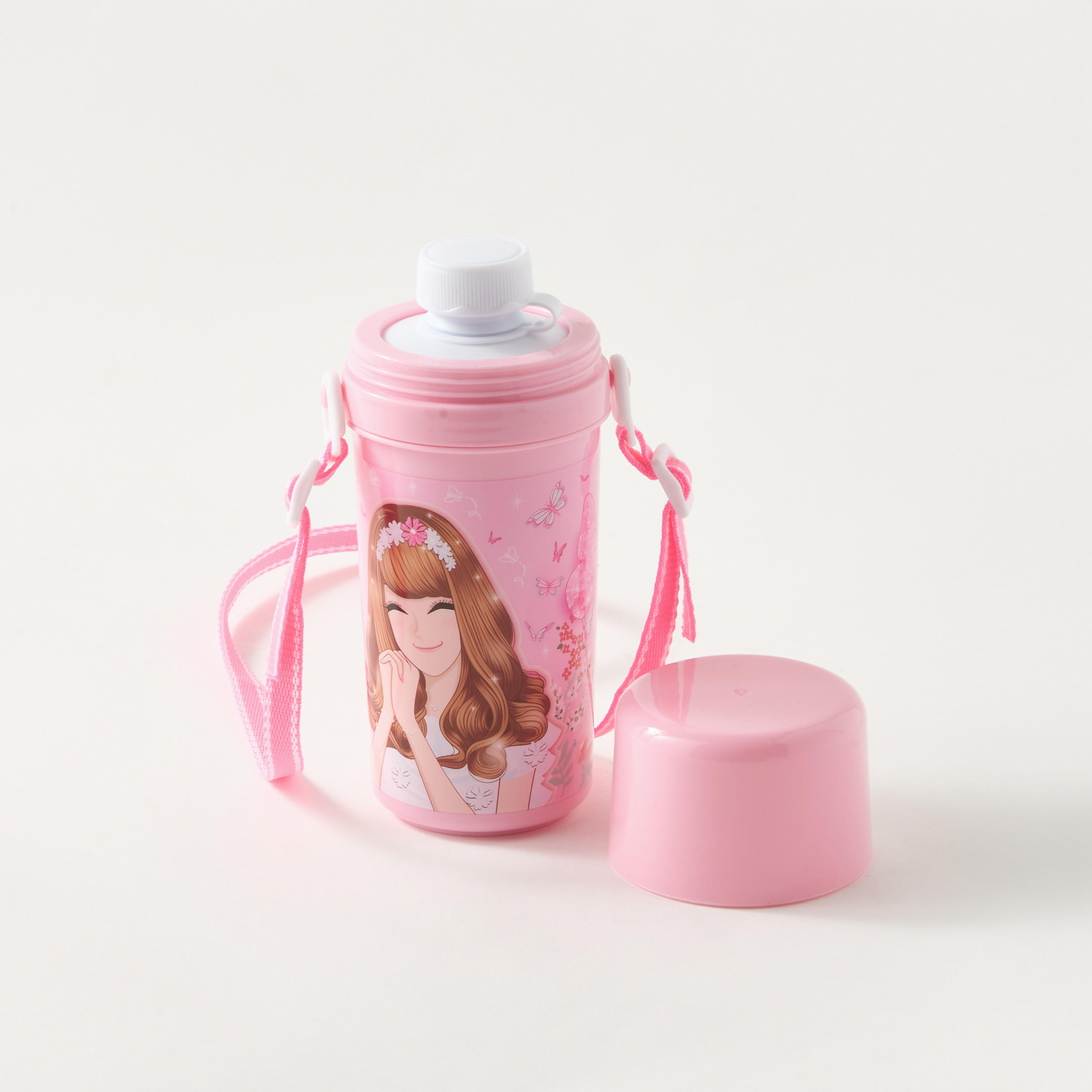 Minmie Mermaid Print Water Bottle with Detachable Strap - 450 ml-school-waterbottles-image-3