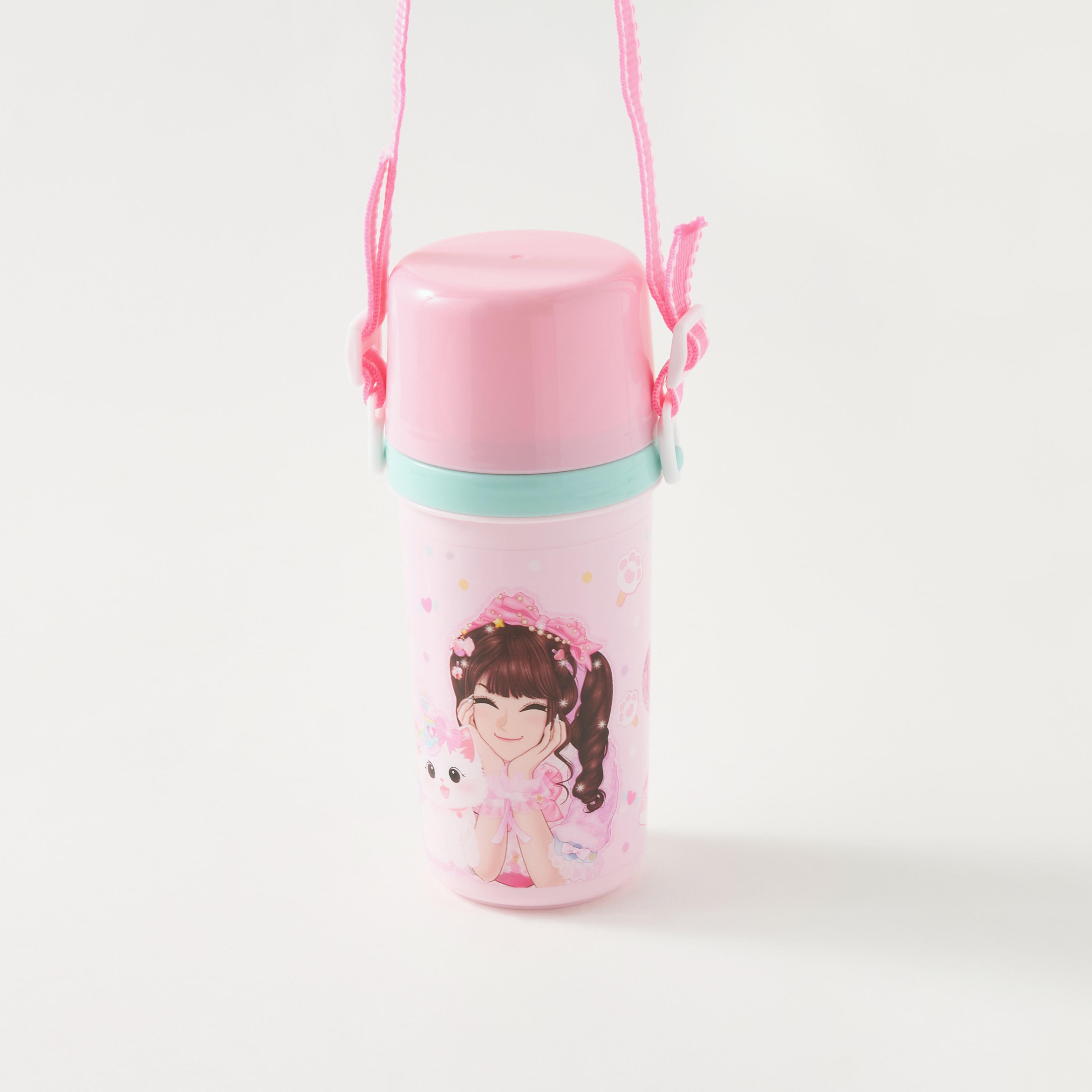 Minmie Mermaid Print Water Bottle with Detachable Strap - 450 ml-school-waterbottles-image-2