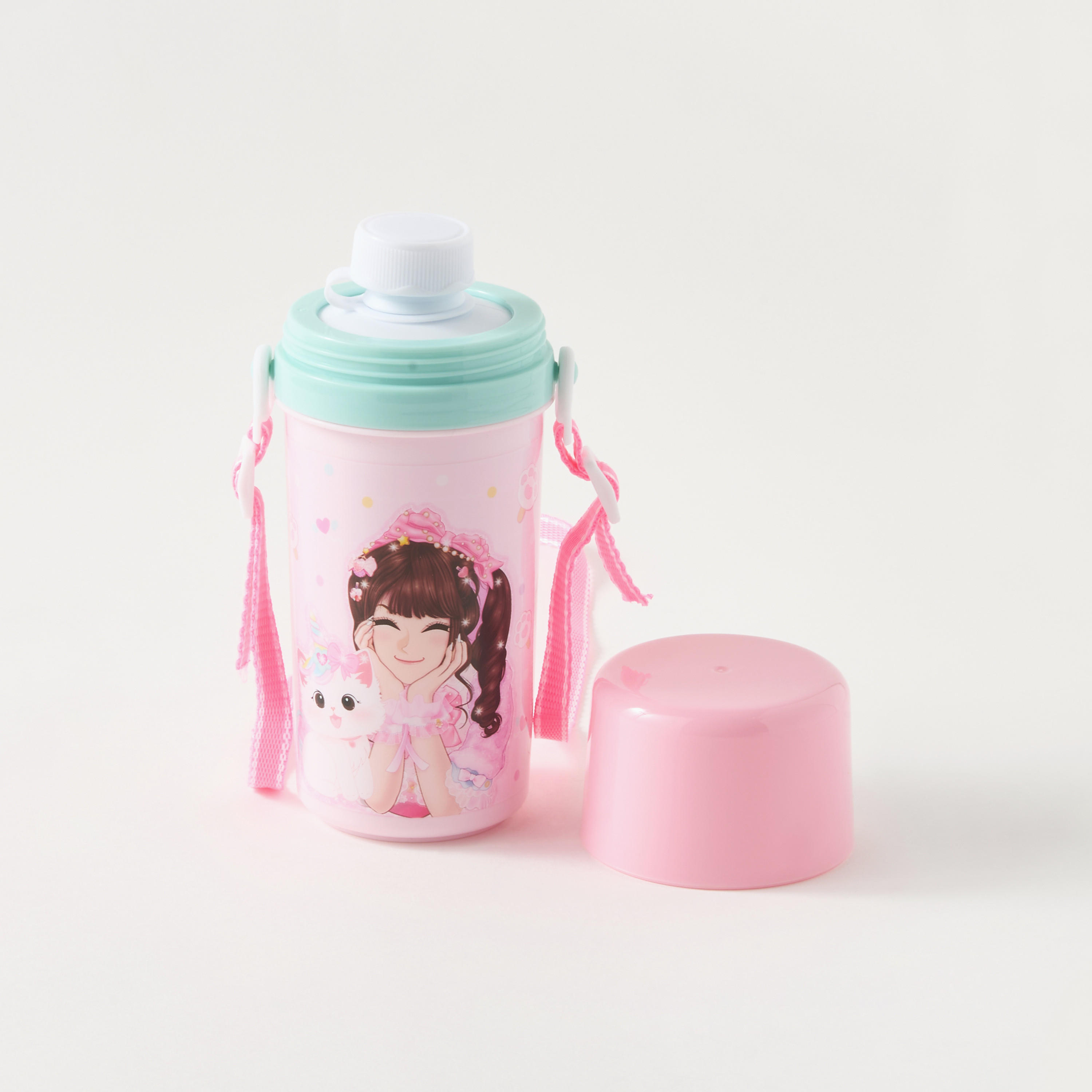 Minmie Mermaid Print Water Bottle with Detachable Strap - 450 ml-school-waterbottles-image-3