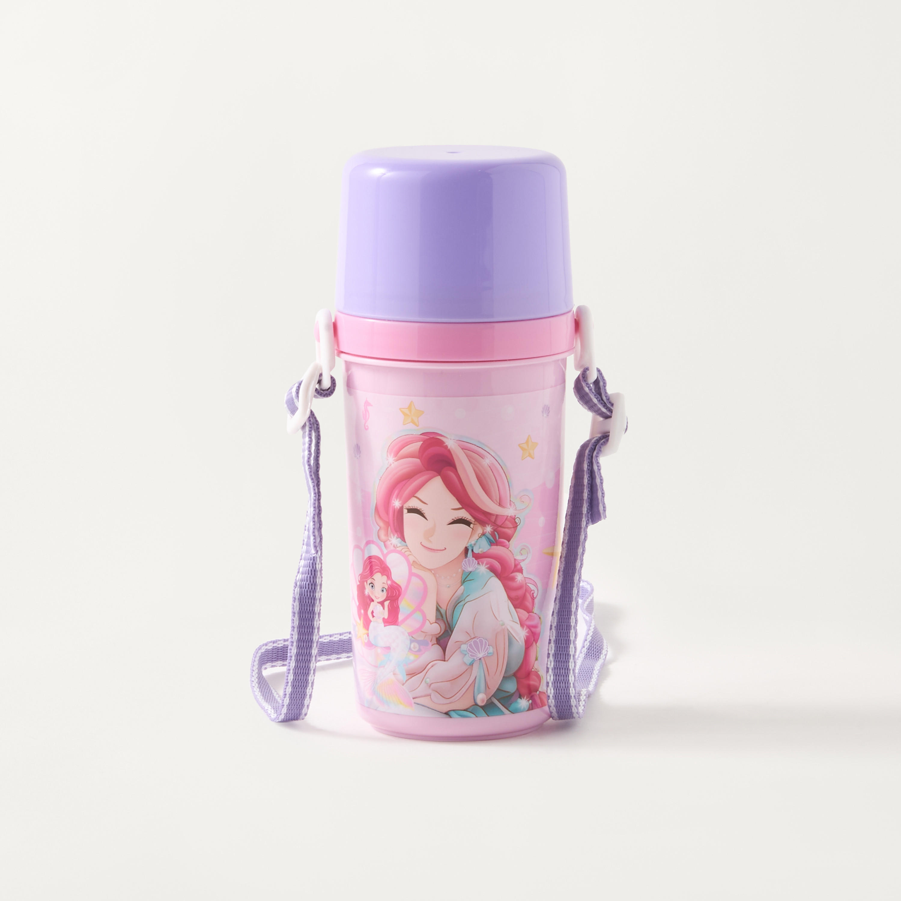 Minmie Mermaid Print Water Bottle with Detachable Strap - 450 ml-school-waterbottles-image-1