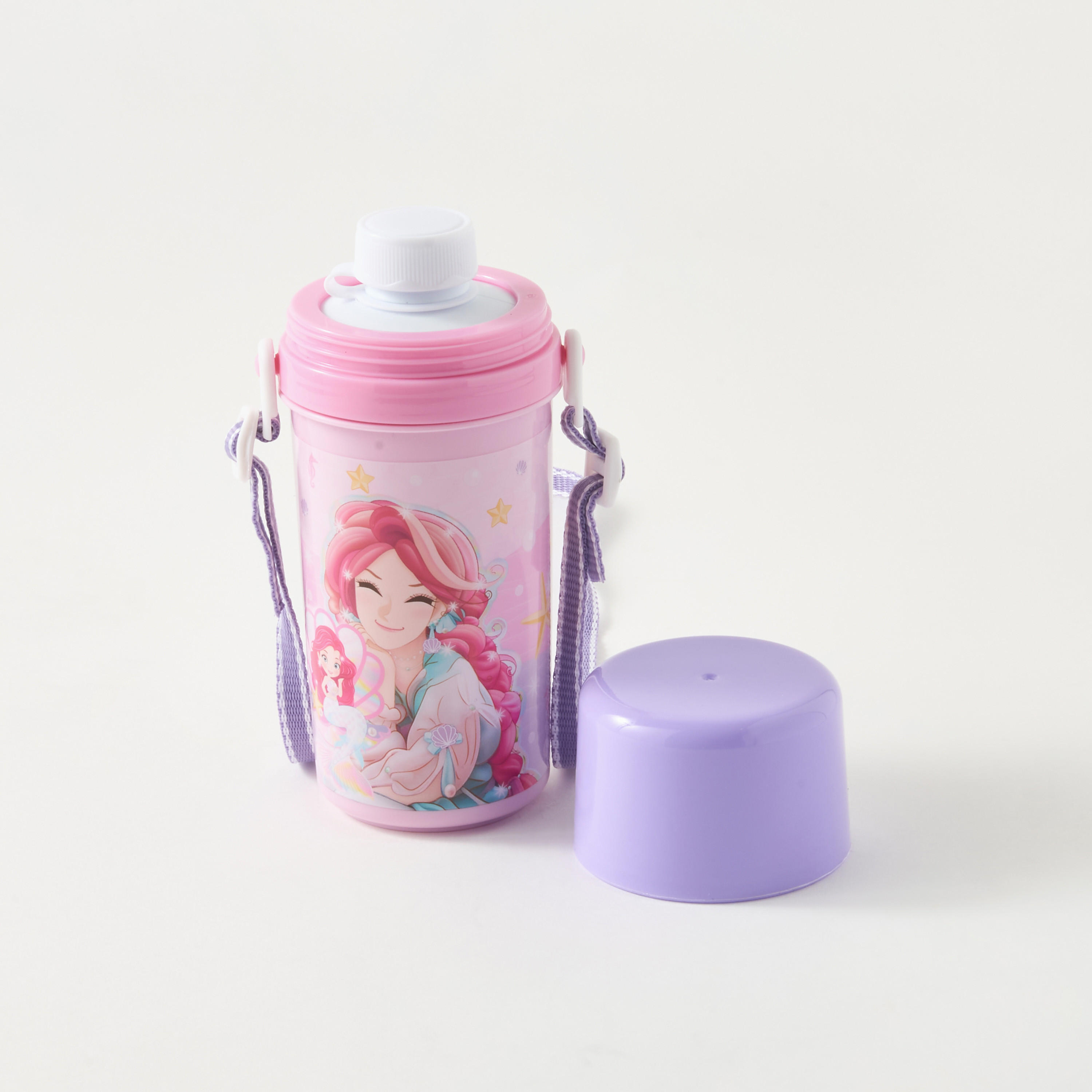 Minmie Mermaid Print Water Bottle with Detachable Strap - 450 ml-school-waterbottles-image-3