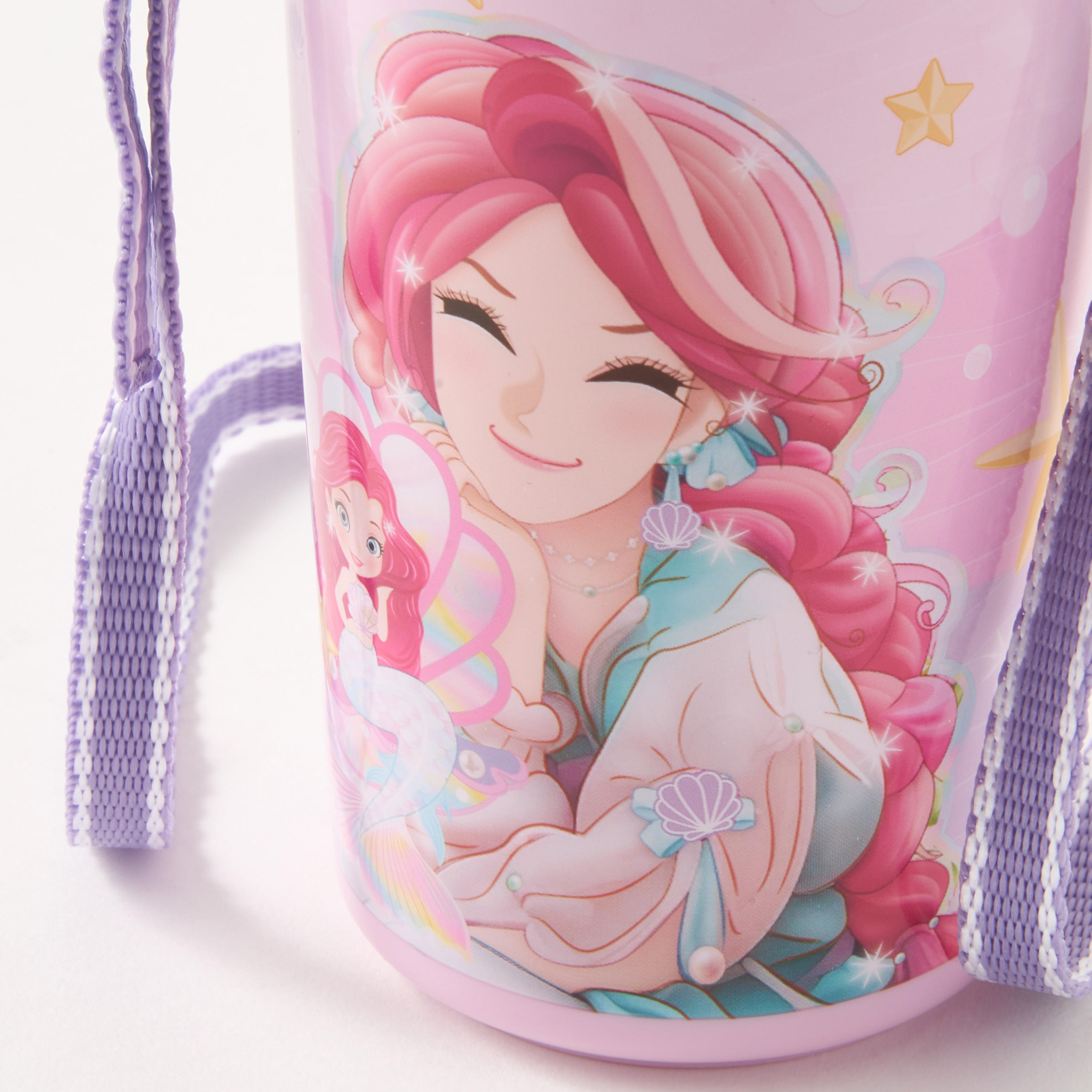 Minmie Mermaid Print Water Bottle with Detachable Strap - 450 ml-school-waterbottles-image-5