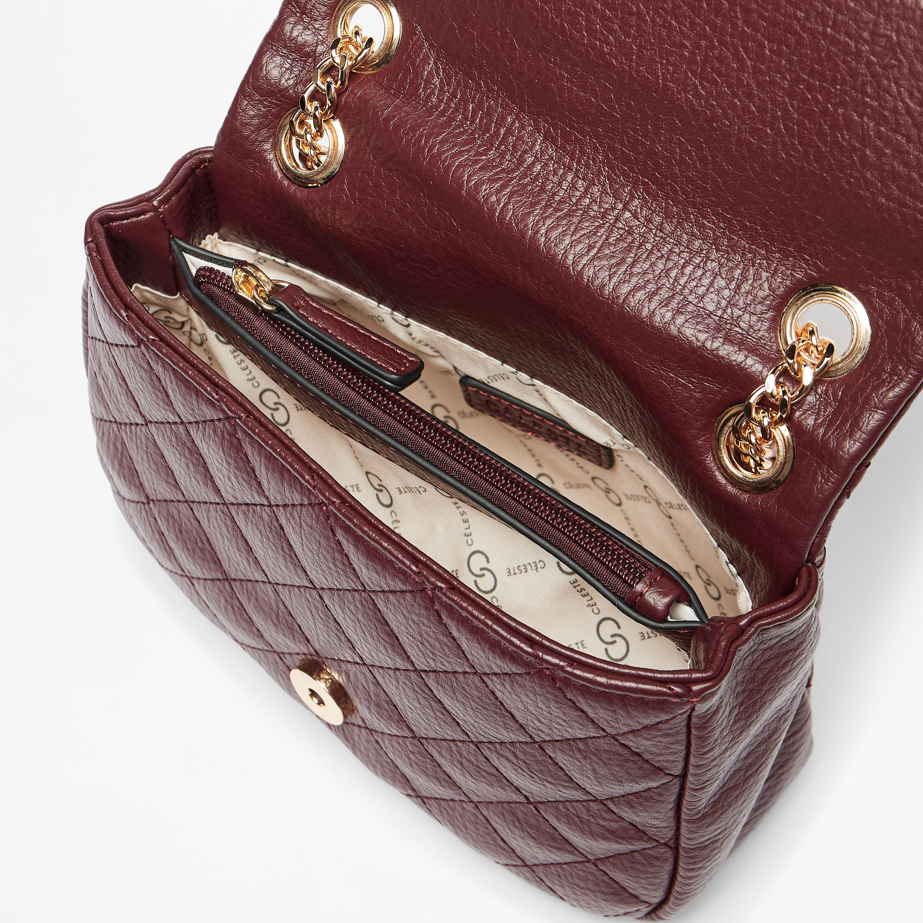 Celeste Quilted Crossbody Bag with Button Closure and Chain Strap-women-bagsandwallets-handbags-image-5