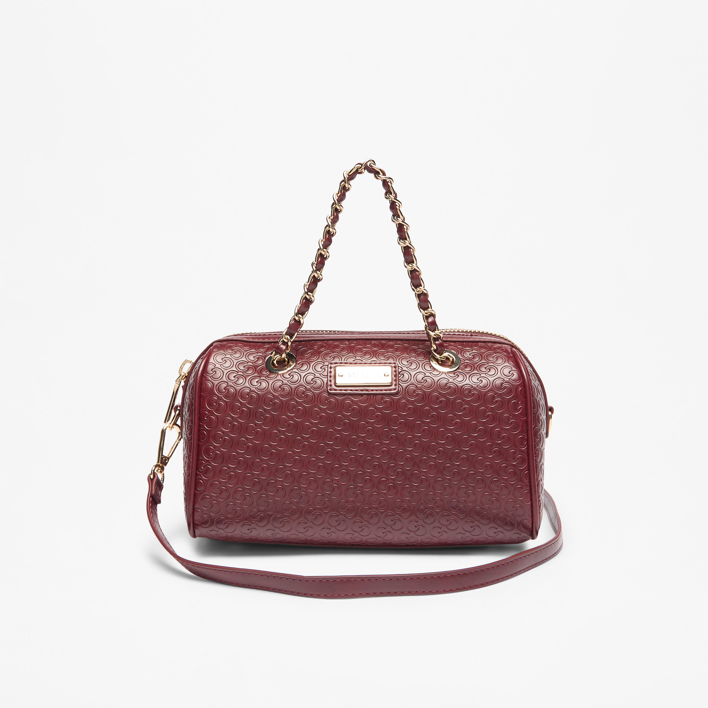 Celeste Monogram Embossed Bowler Bag with Double Handle and Zip Closure-women-bagsandwallets-handbags-image-1