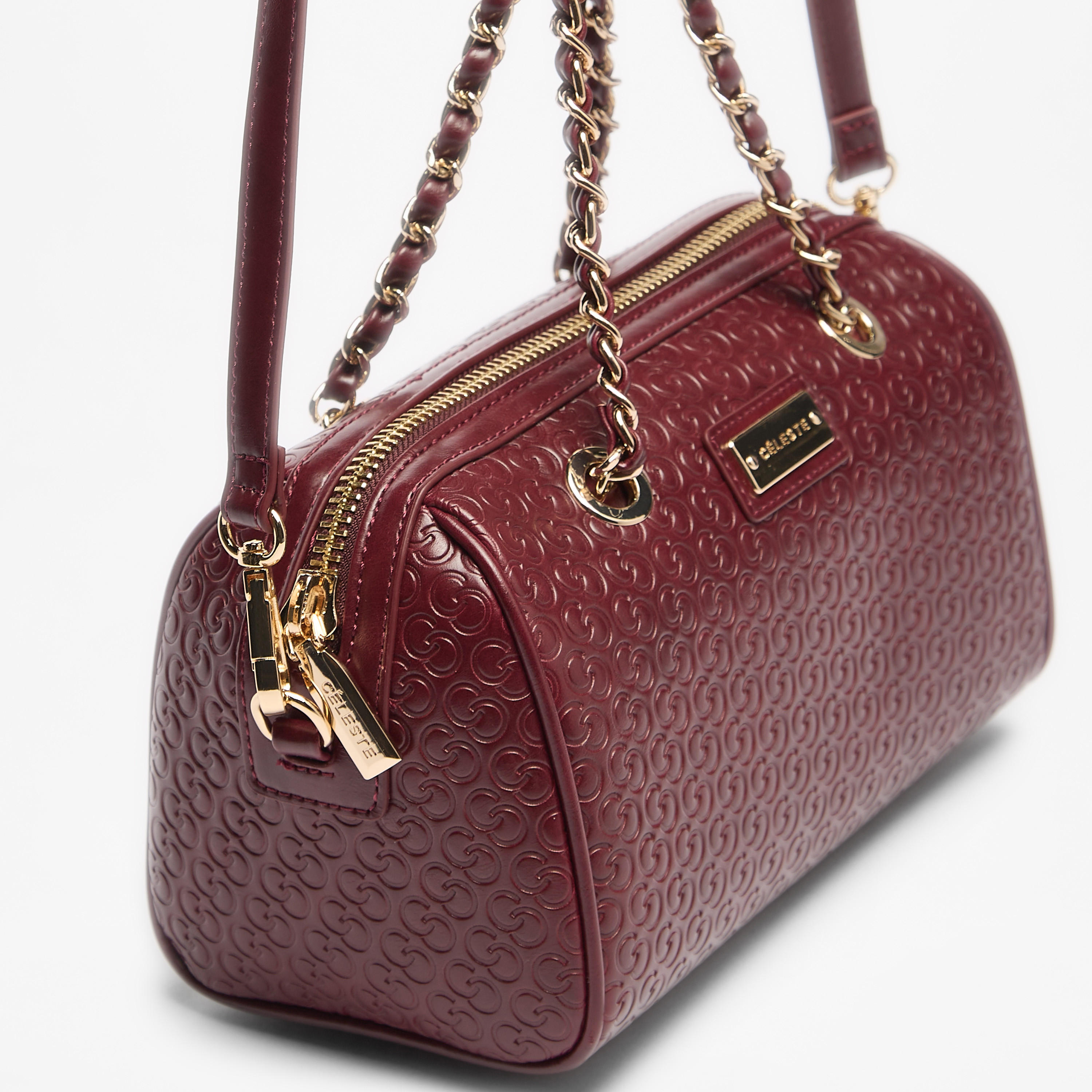 Celeste Monogram Embossed Bowler Bag with Double Handle and Zip Closure-women-bagsandwallets-handbags-image-4