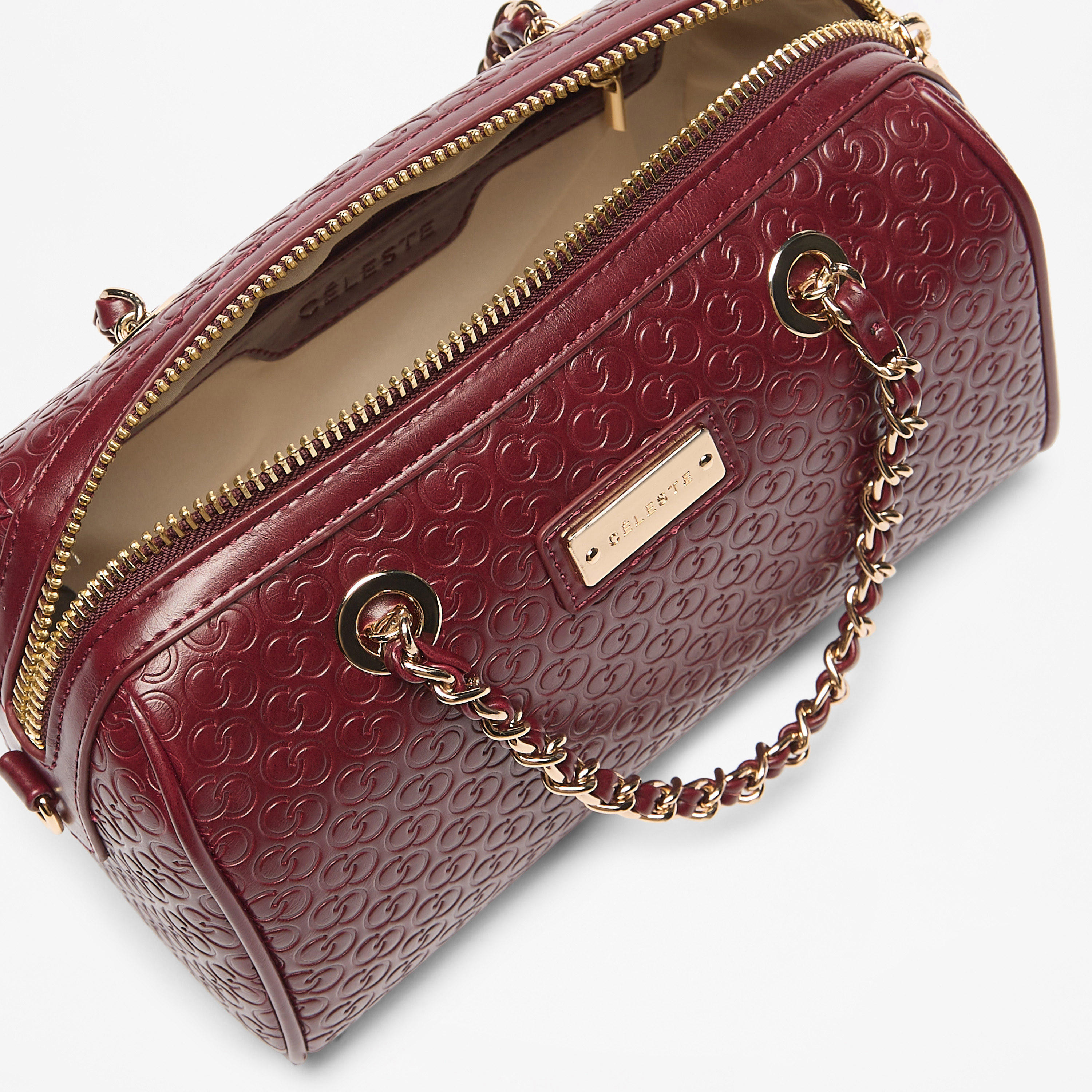 Celeste Monogram Embossed Bowler Bag with Double Handle and Zip Closure-women-bagsandwallets-handbags-image-5