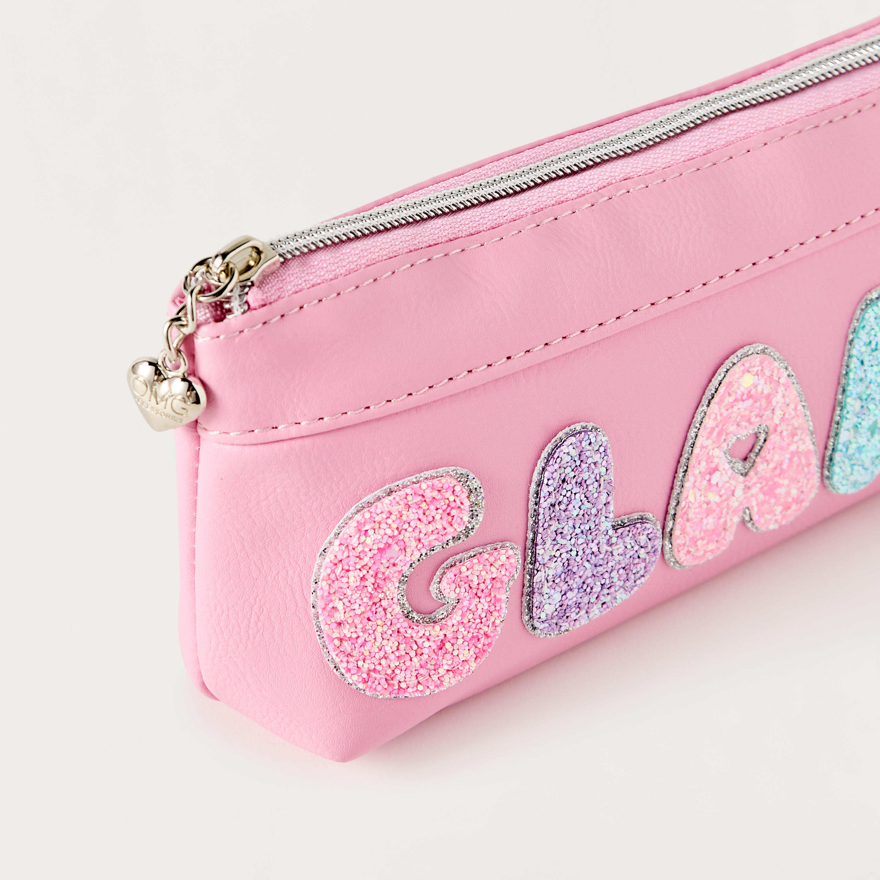 OMG Applique Detail Pencil Pouch with Zip Closure-school-stationery-pencilcases-image-3