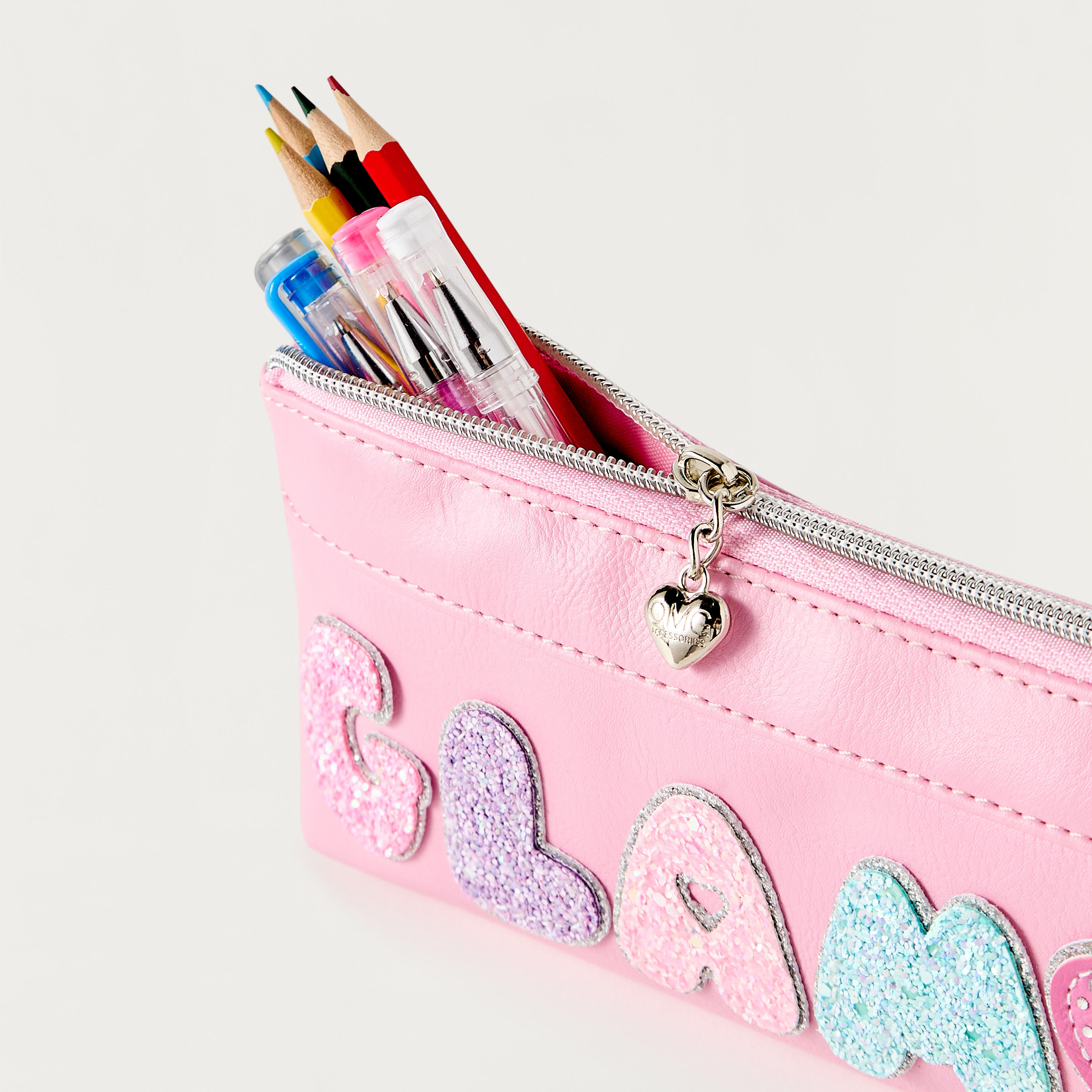 OMG Applique Detail Pencil Pouch with Zip Closure-school-stationery-pencilcases-image-4