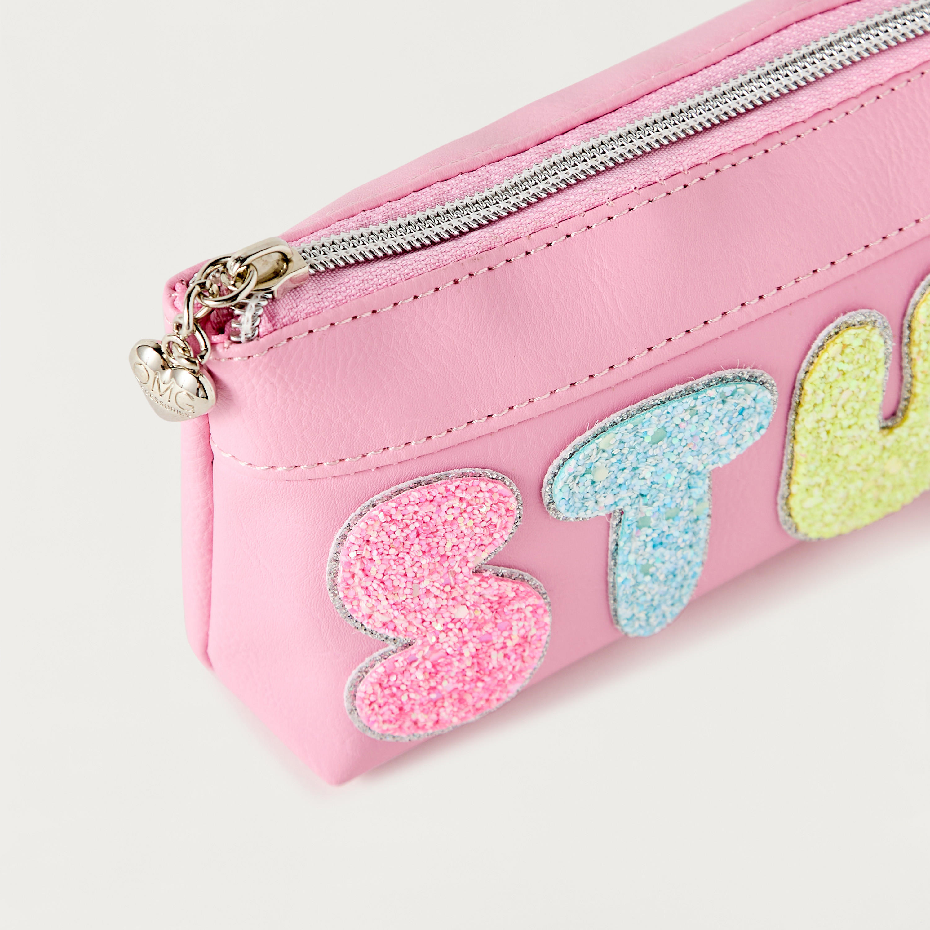 OMG Applique Detail Pencil Pouch with Zip Closure-school-stationery-pencilcases-image-3